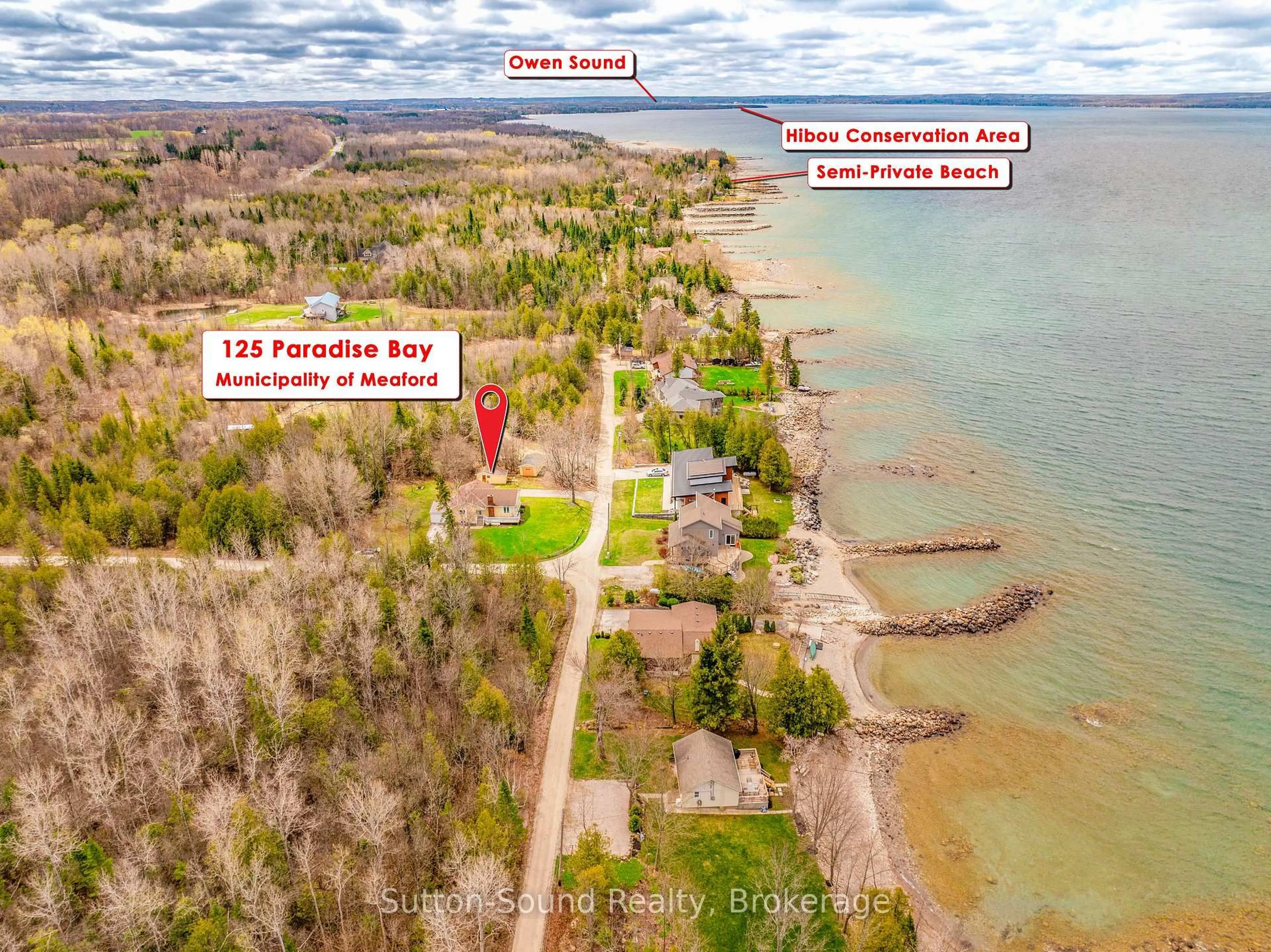 A pic from outside/outdoor area/front of a property/back of a property/a pic from drone, water/lake/river/ocean view for 125 Paradise Bay Rd, Meaford Ontario N0H 1B0