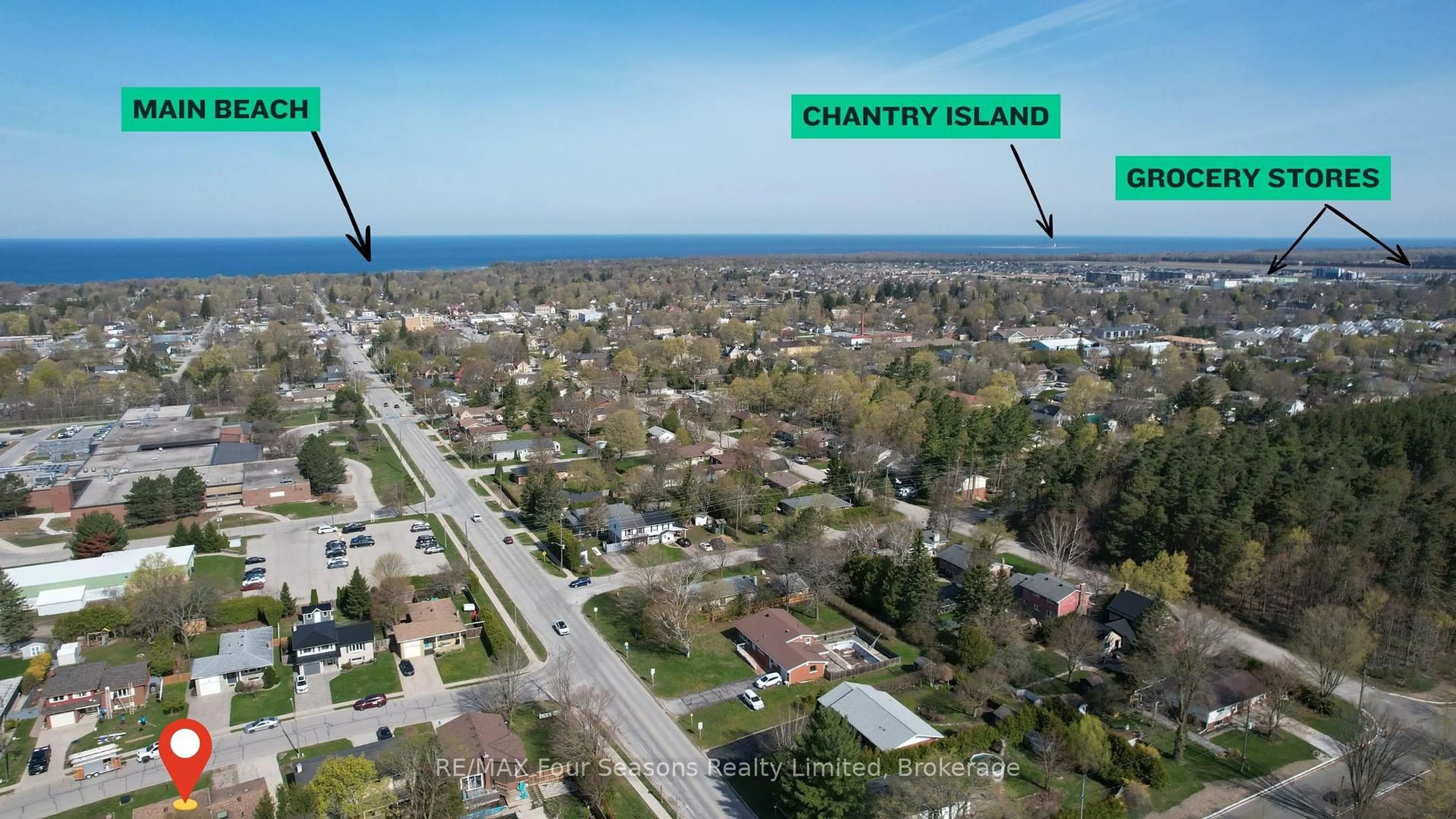 A pic from outside/outdoor area/front of a property/back of a property/a pic from drone, water/lake/river/ocean view for 599 Thede Dr, Saugeen Shores Ontario N0H 2C4
