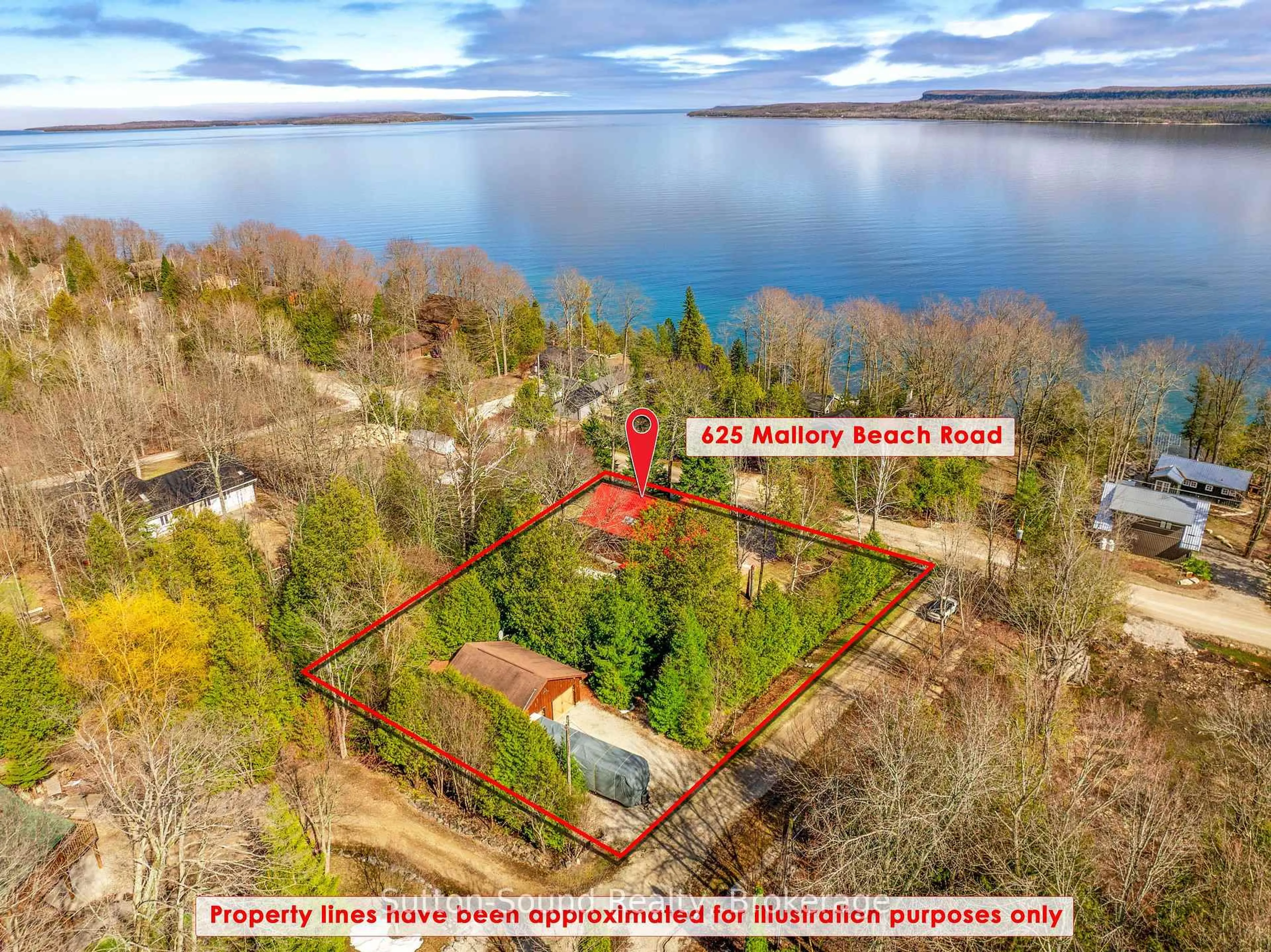 A pic from outside/outdoor area/front of a property/back of a property/a pic from drone, water/lake/river/ocean view for 625 Mallory Beach Rd, South Bruce Peninsula Ontario N0H 2T0