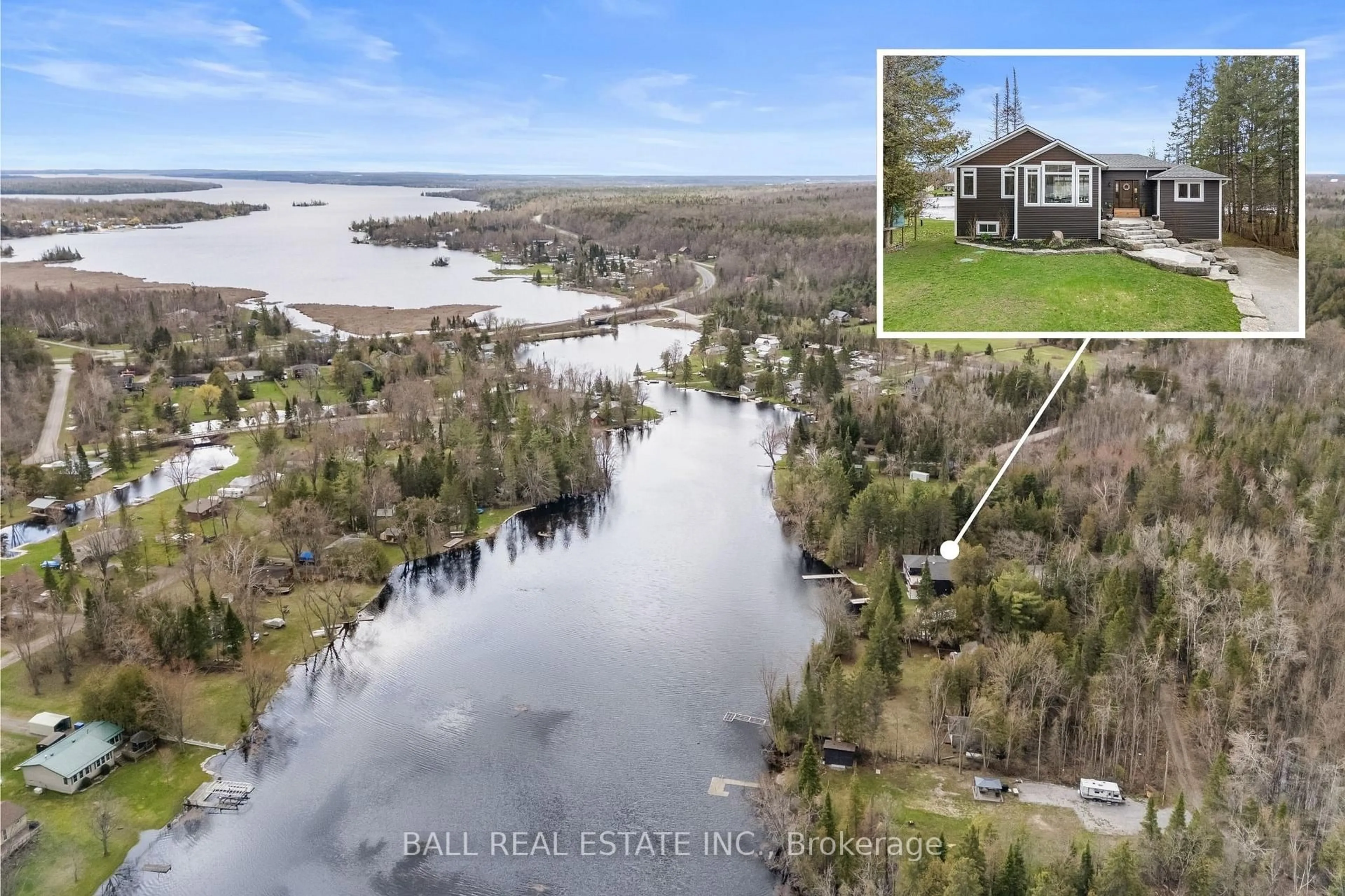 A pic from outside/outdoor area/front of a property/back of a property/a pic from drone, water/lake/river/ocean view for 34 Fire Route 106, Trent Lakes Ontario K0M 1A0