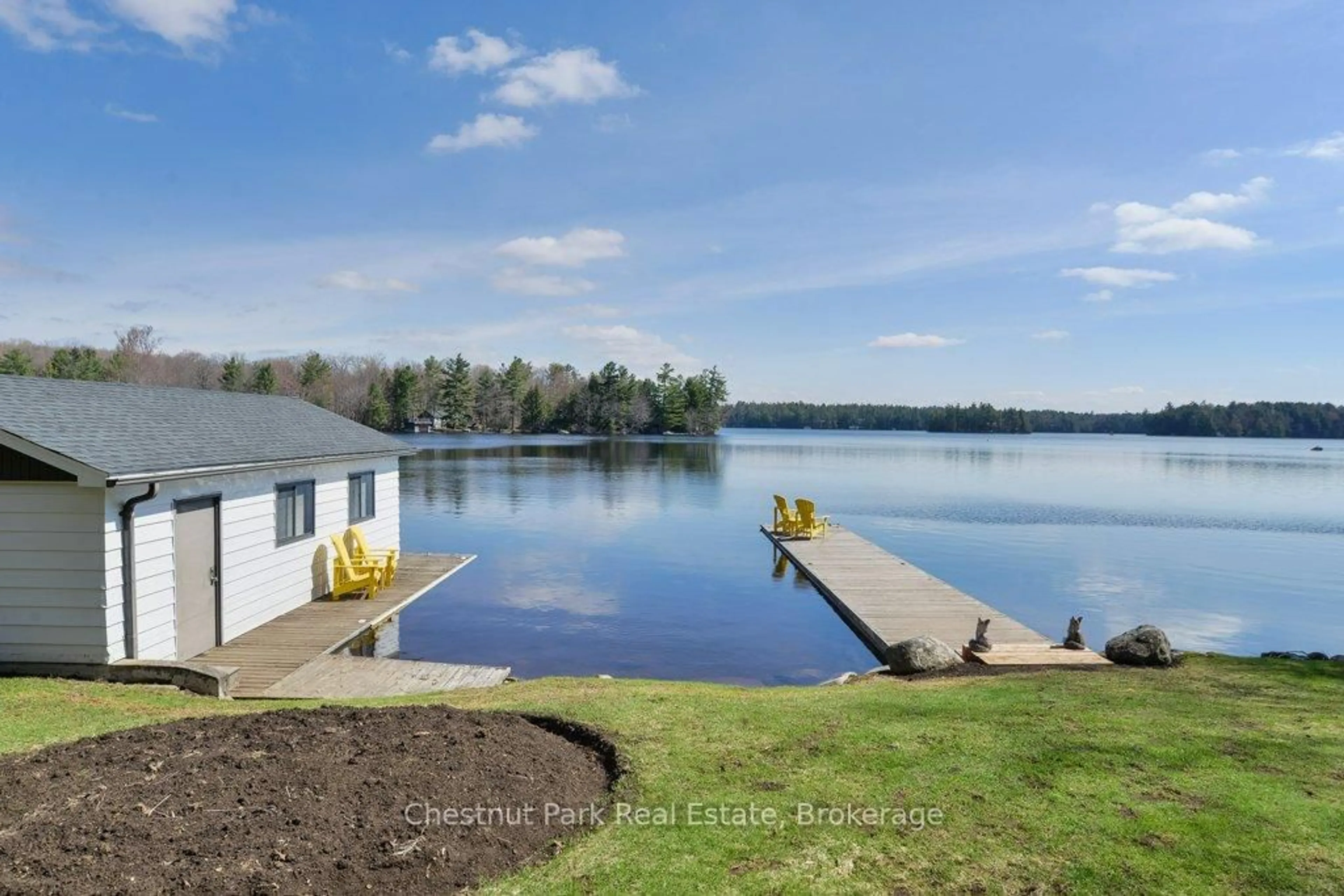 A pic from outside/outdoor area/front of a property/back of a property/a pic from drone, water/lake/river/ocean view for 1124 Sunset Bay Rd, Muskoka Lakes Ontario P0B 1J0