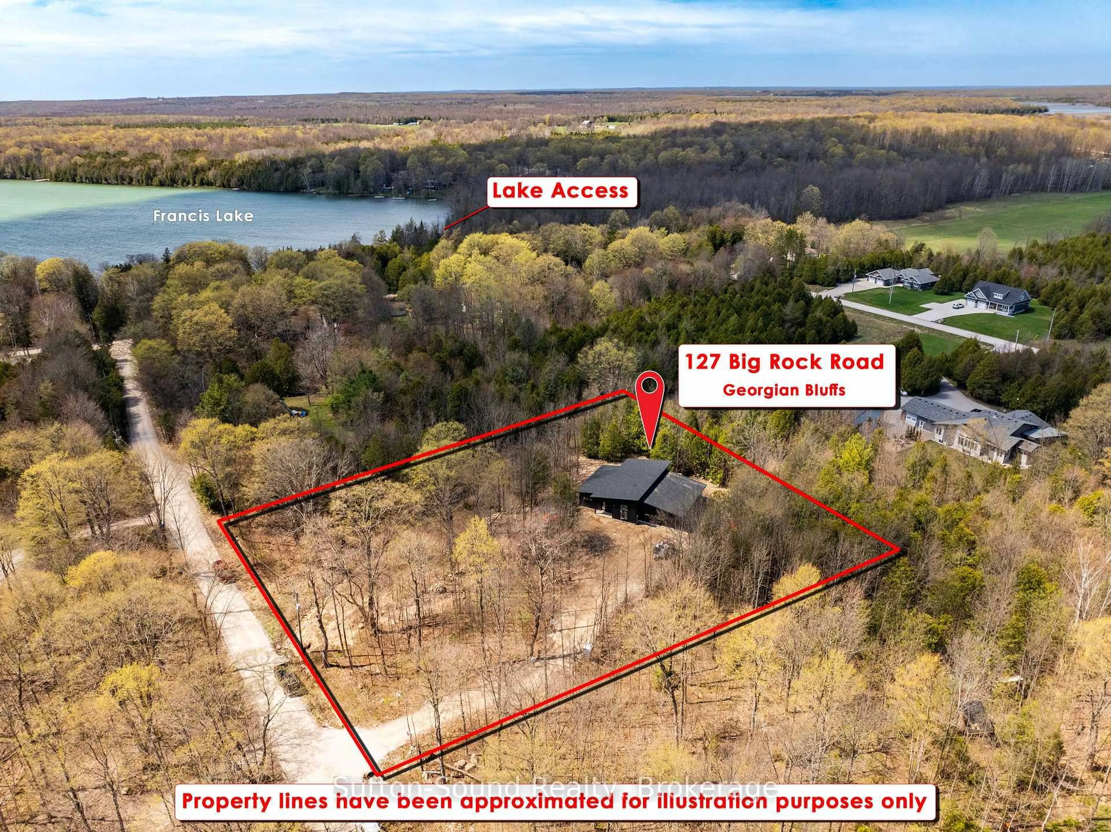 A pic from outside/outdoor area/front of a property/back of a property/a pic from drone, water/lake/river/ocean view for 127 Big Rock Rd, Georgian Bluffs Ontario N0H 2K0