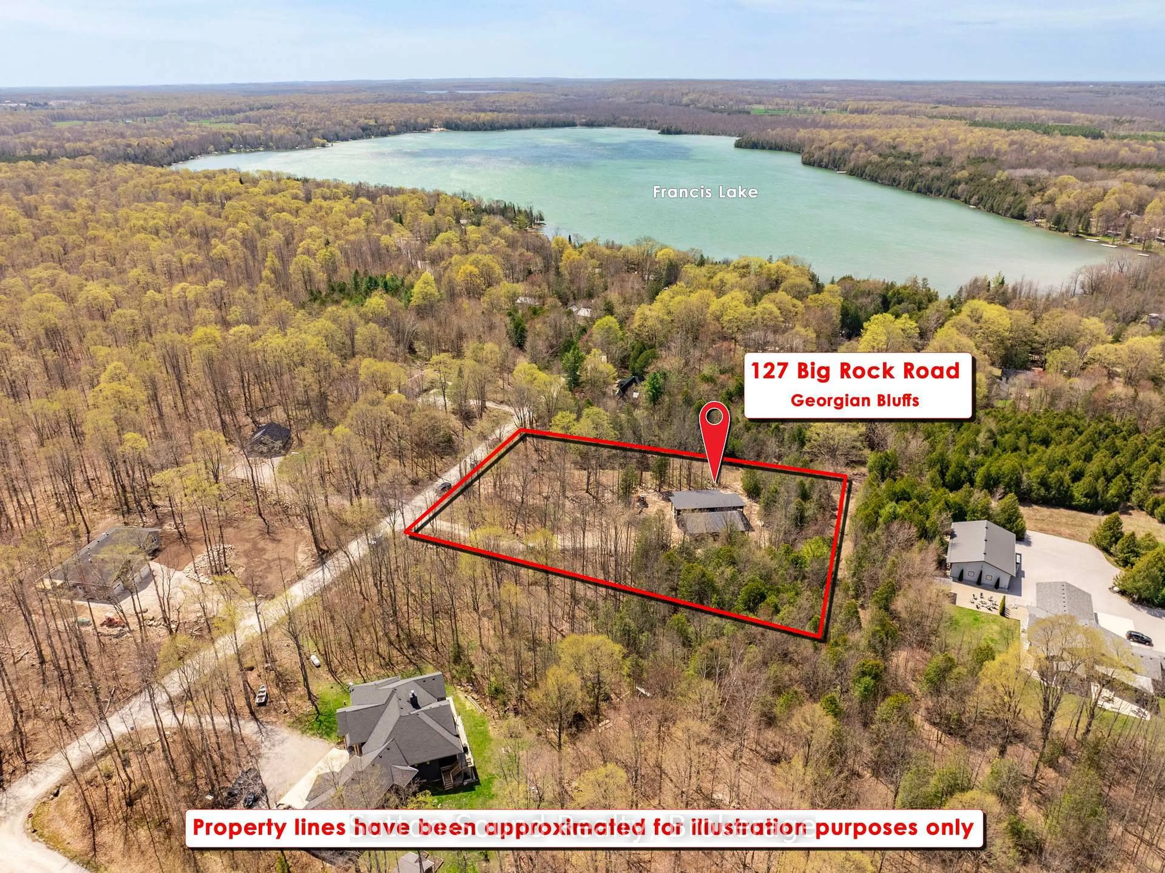 A pic from outside/outdoor area/front of a property/back of a property/a pic from drone, water/lake/river/ocean view for 127 Big Rock Rd, Georgian Bluffs Ontario N0H 2K0