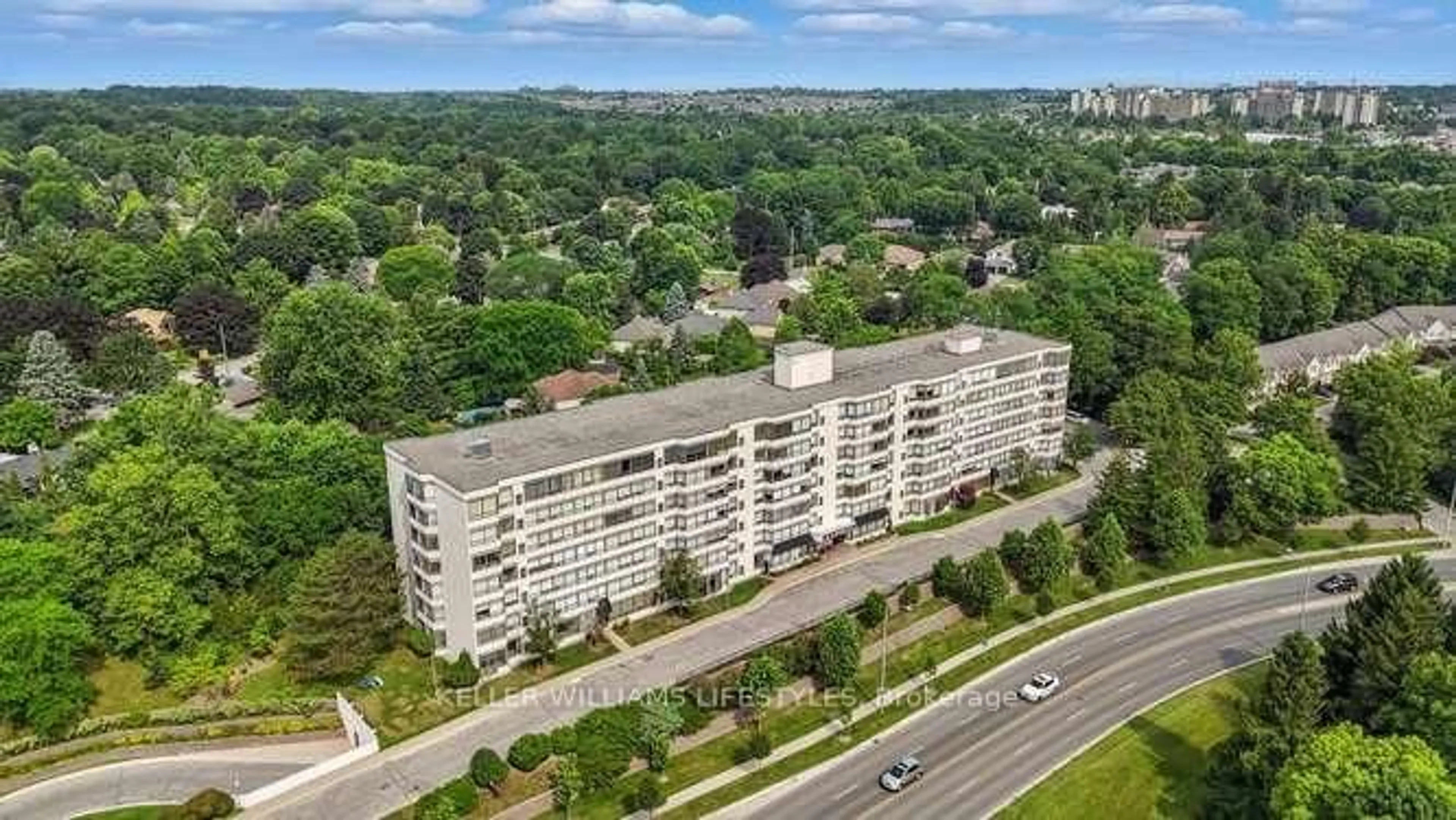 A pic from outside/outdoor area/front of a property/back of a property/a pic from drone, city buildings view from balcony for 521 Riverside Dr #602, London North Ontario N6H 5E2