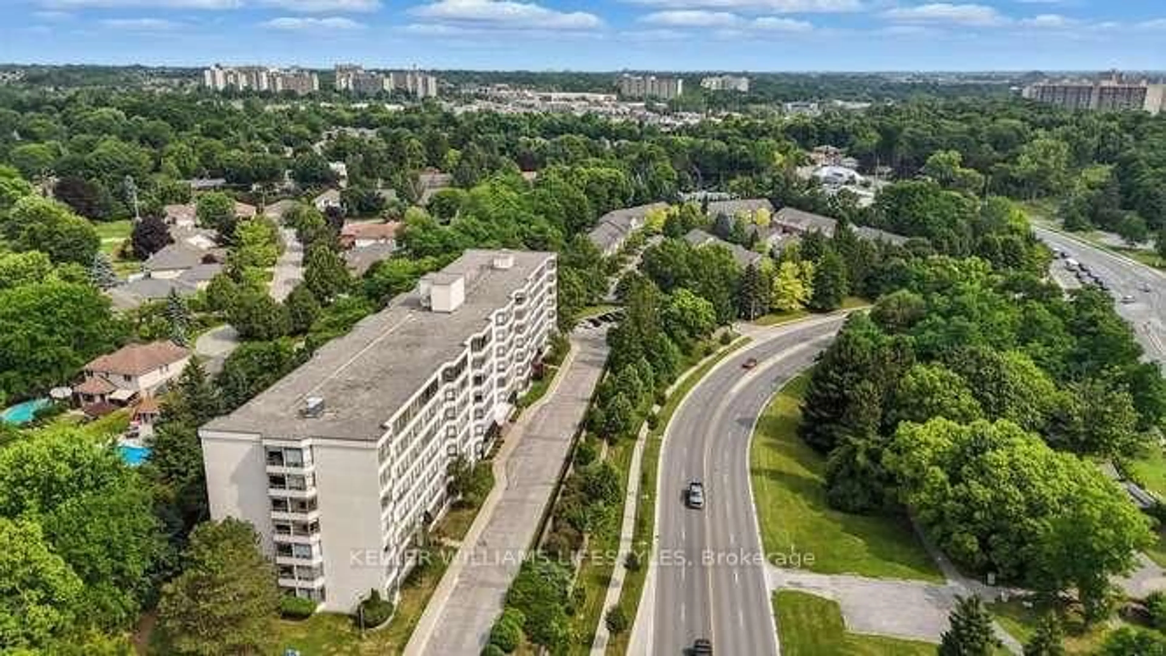 A pic from outside/outdoor area/front of a property/back of a property/a pic from drone, city buildings view from balcony for 521 Riverside Dr #602, London North Ontario N6H 5E2