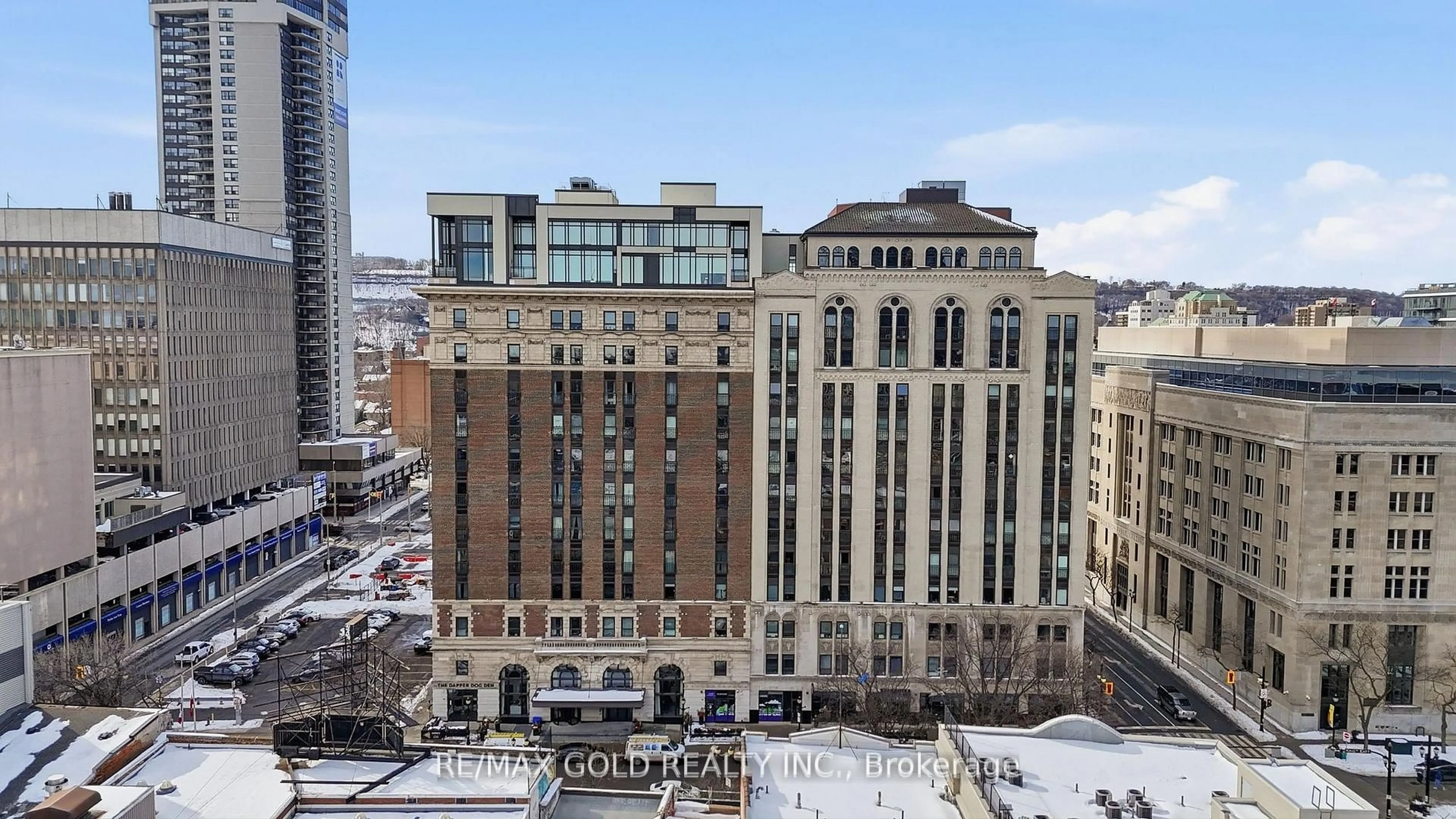 A pic from outside/outdoor area/front of a property/back of a property/a pic from drone, city buildings view from balcony for 112 King St #305, Hamilton Ontario L8N 1A8