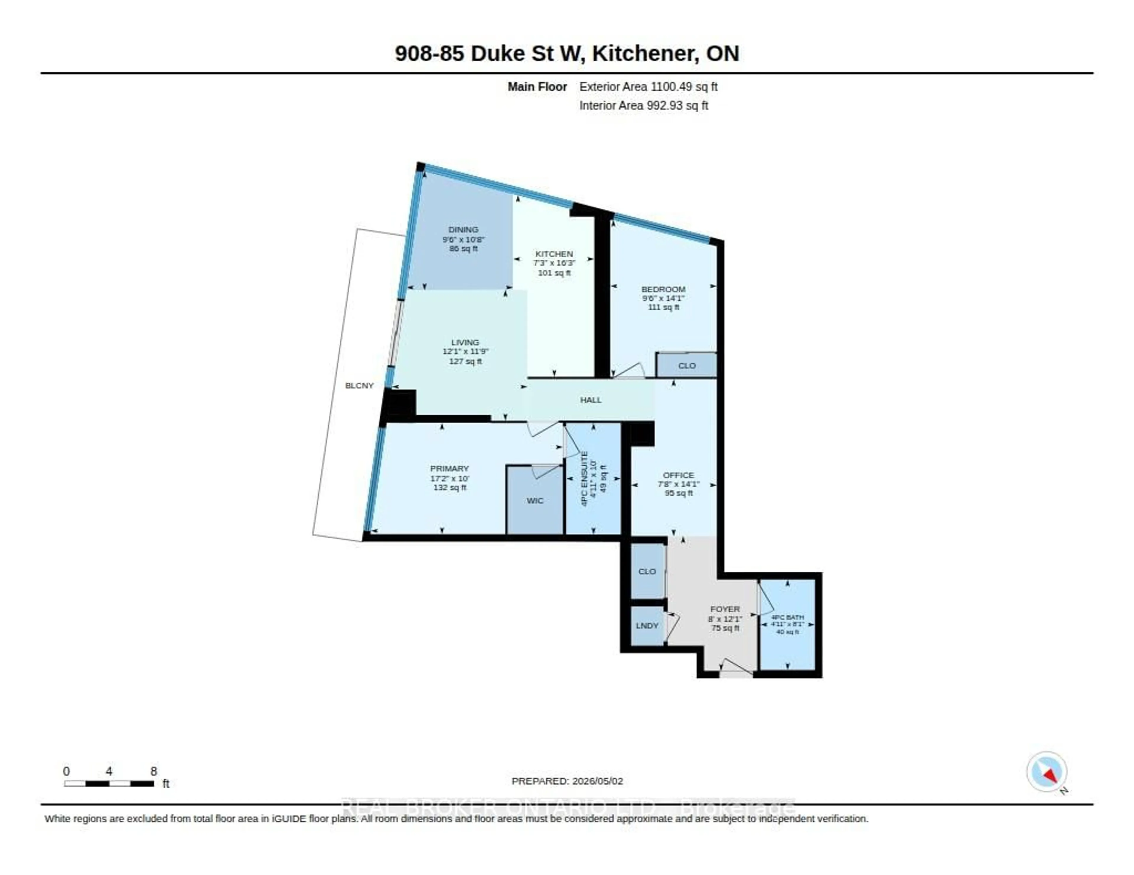 Floor plan for 85 Duke St #908, Kitchener Ontario N2H 0B7