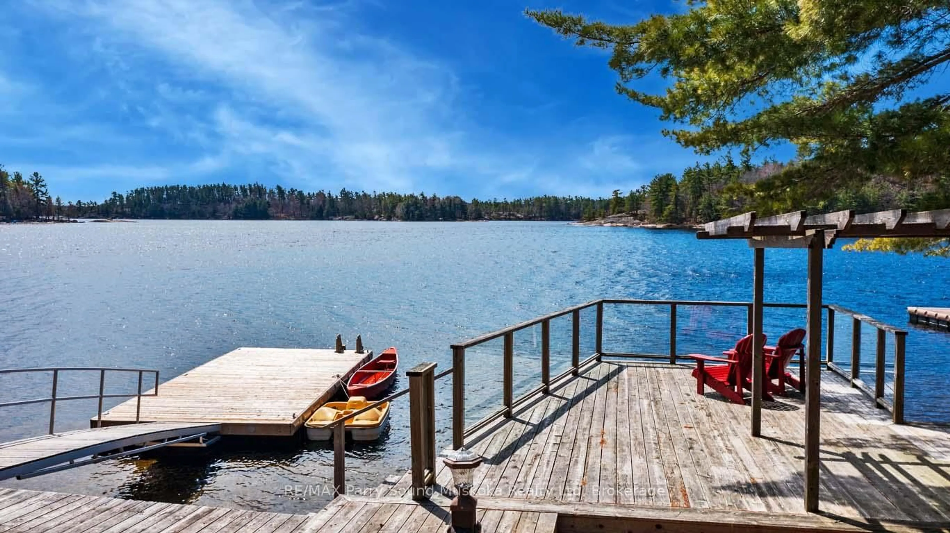 Patio, water/lake/river/ocean view for 58 Rockcliffe Dr, Carling Ontario P0G 1G0