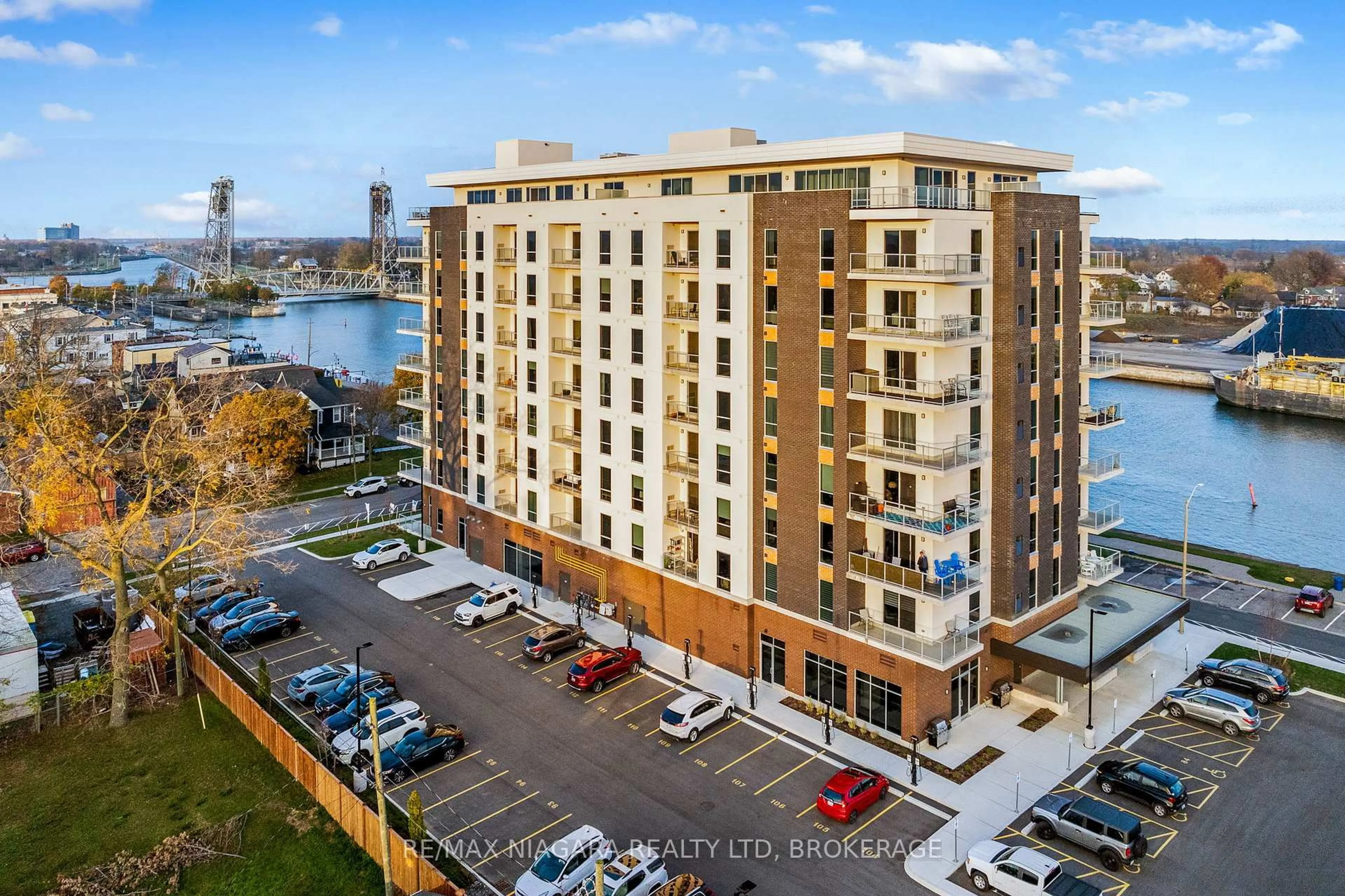 A pic from outside/outdoor area/front of a property/back of a property/a pic from drone, water/lake/river/ocean view for 118 West St #703, Port Colborne Ontario L3K 0B9