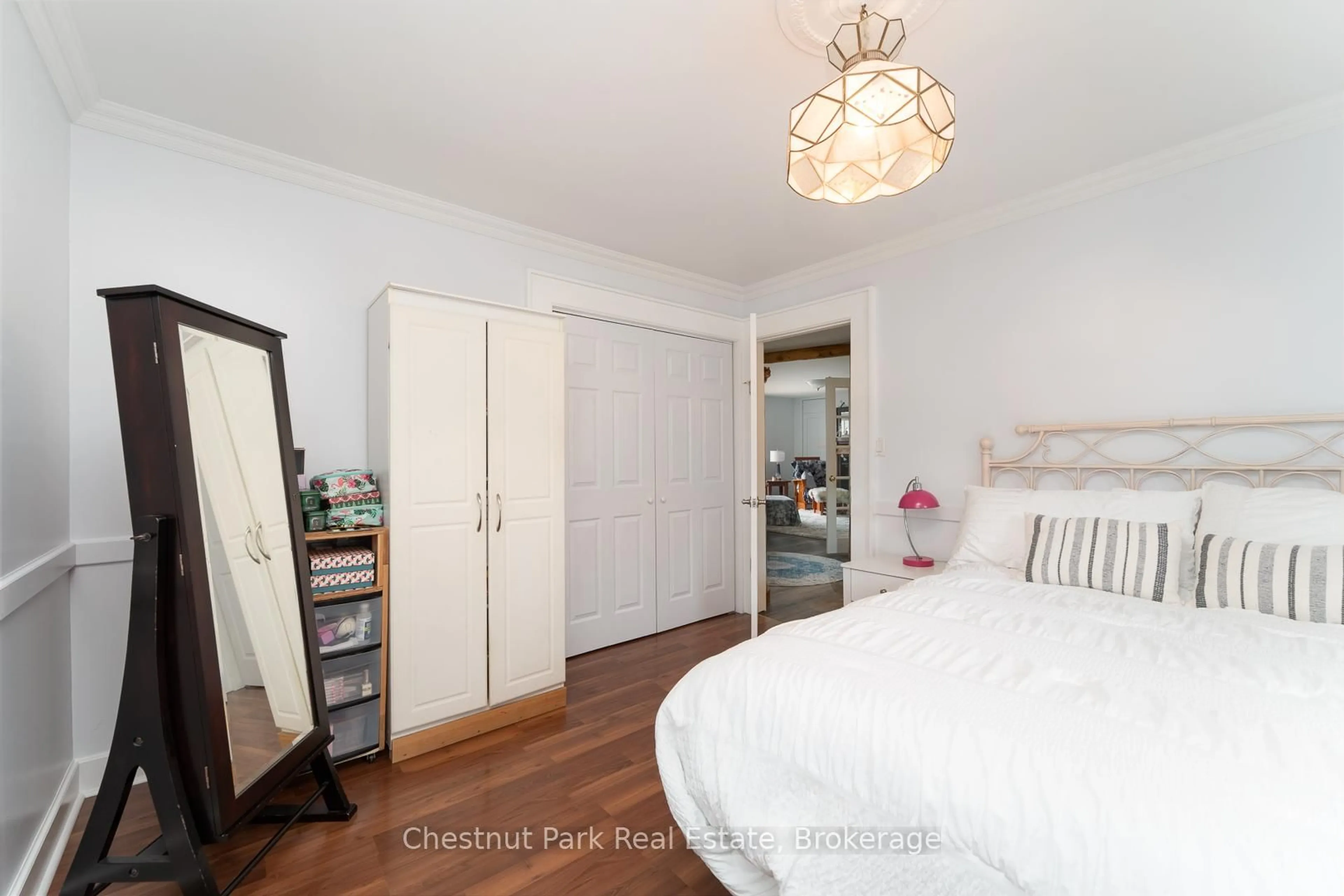 Bedroom with bed, wood/laminate floor for 23 EWING St, Bracebridge Ontario P1L 1C7