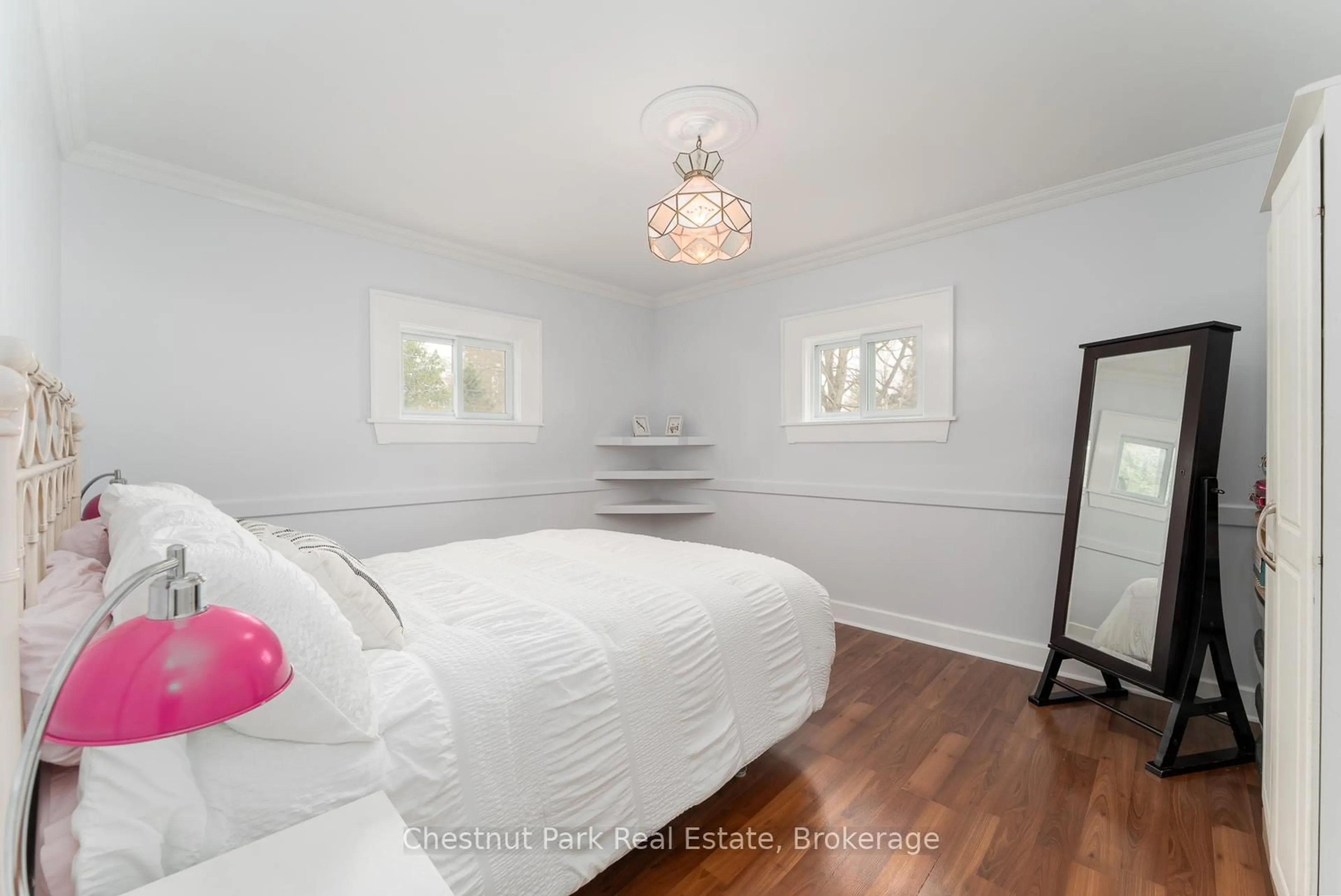 Bedroom with bed, wood/laminate floor for 23 EWING St, Bracebridge Ontario P1L 1C7