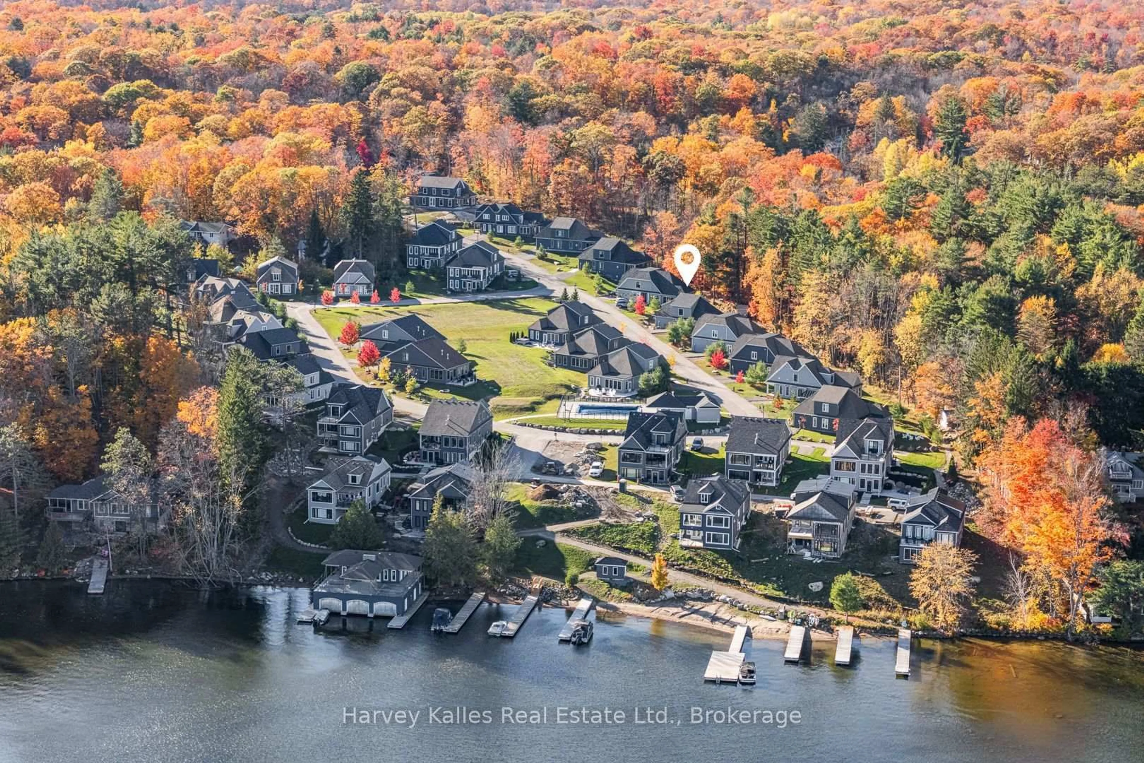 A pic from outside/outdoor area/front of a property/back of a property/a pic from drone, water/lake/river/ocean view for 2054 Peninsula Rd #15, Muskoka Lakes Ontario P0B 1G0