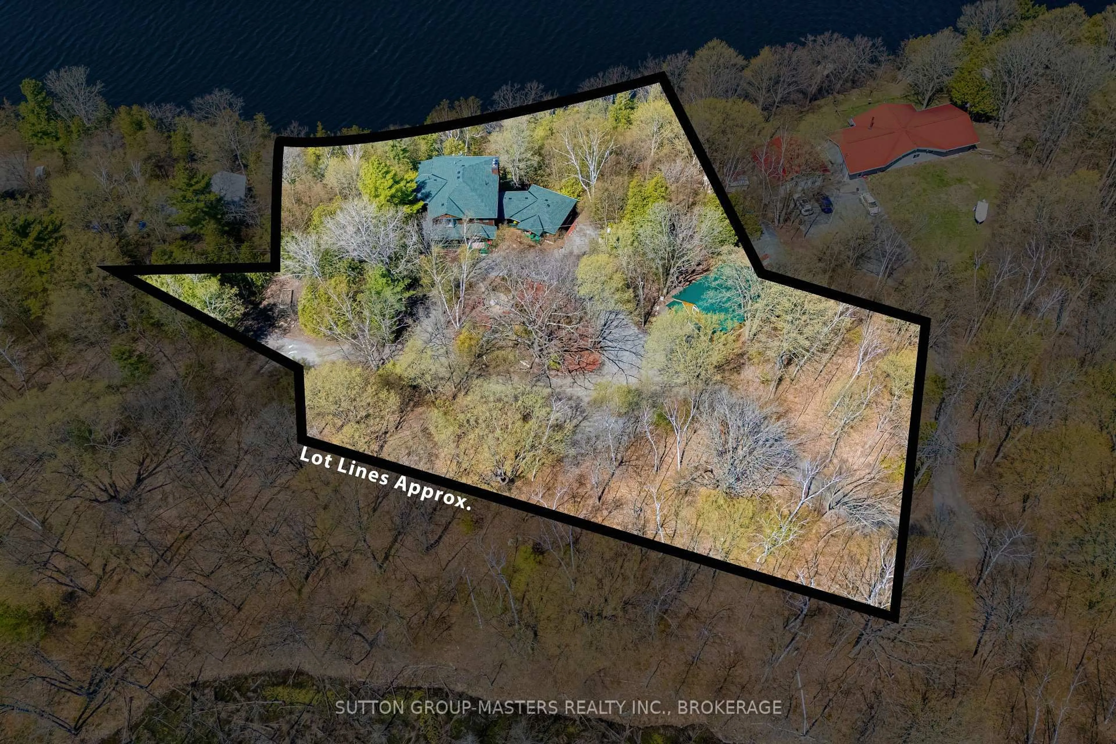 A pic from outside/outdoor area/front of a property/back of a property/a pic from drone, water/lake/river/ocean view for 1130 Storms Lane, Hartington Ontario K0H 1W0
