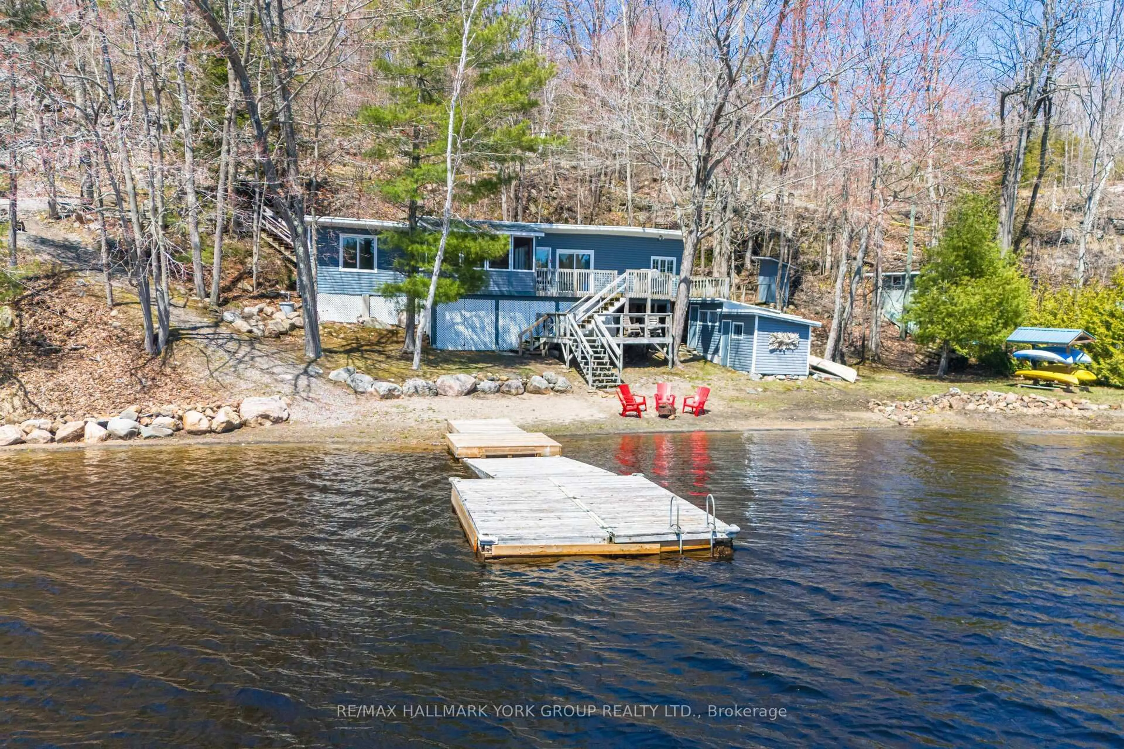 A pic from outside/outdoor area/front of a property/back of a property/a pic from drone, water/lake/river/ocean view for 983 Harrison Tr, Georgian Bay Ontario P0C 1H0