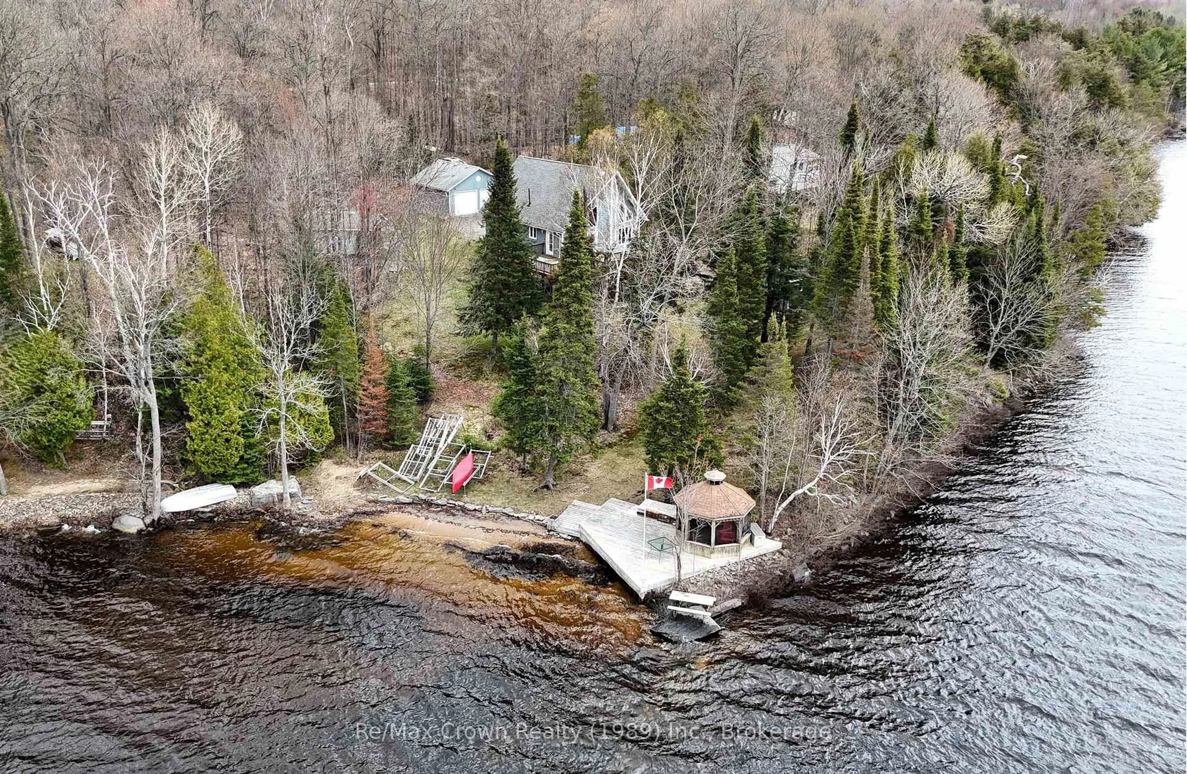A pic from outside/outdoor area/front of a property/back of a property/a pic from drone, water/lake/river/ocean view for 181 North Shore Dr, Parry Sound Remote Area Ontario P0H 2R0
