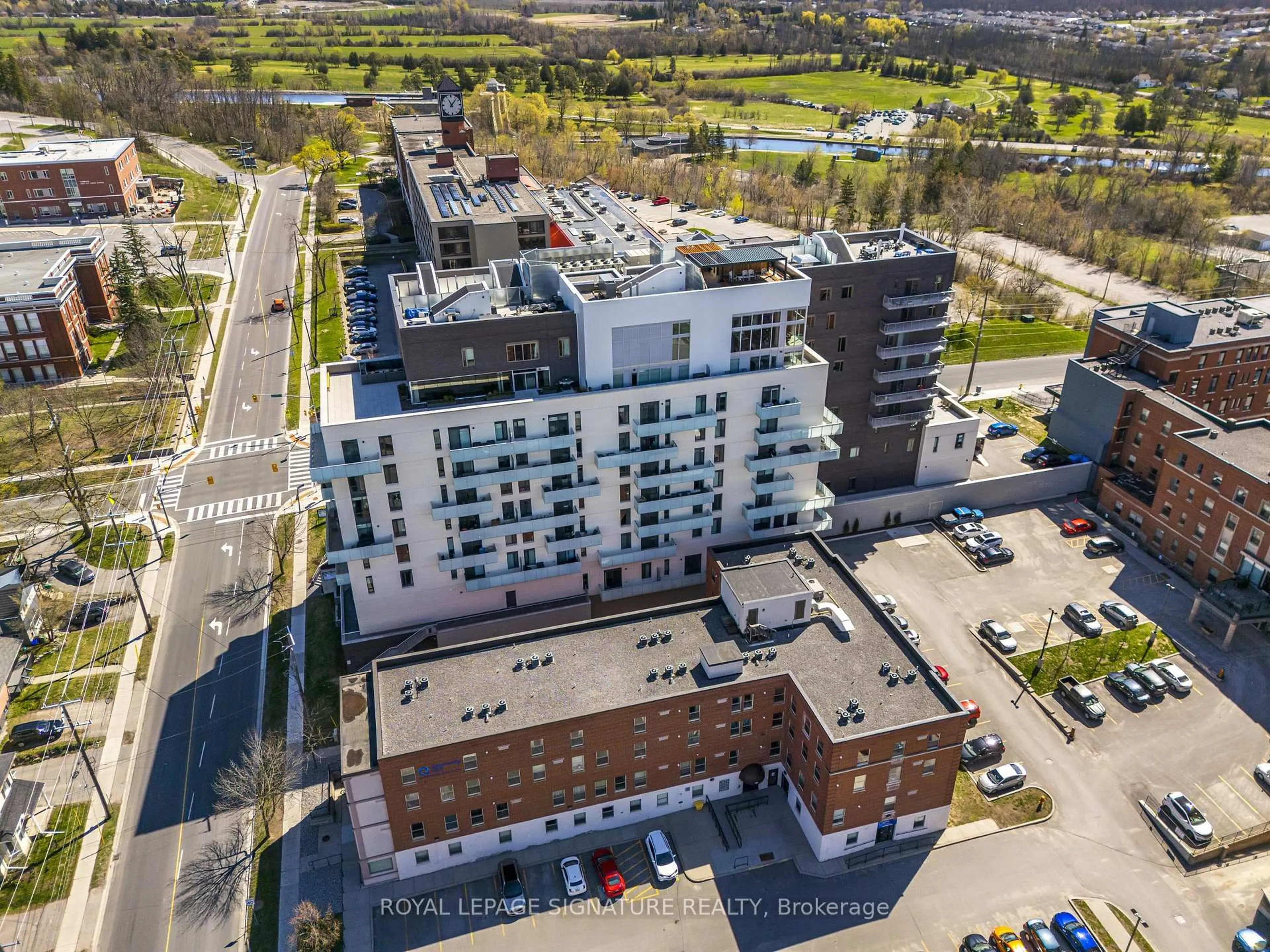 A pic from outside/outdoor area/front of a property/back of a property/a pic from drone, city buildings view from balcony for 195 Hunter St #412, Peterborough Ontario K9H 1G9