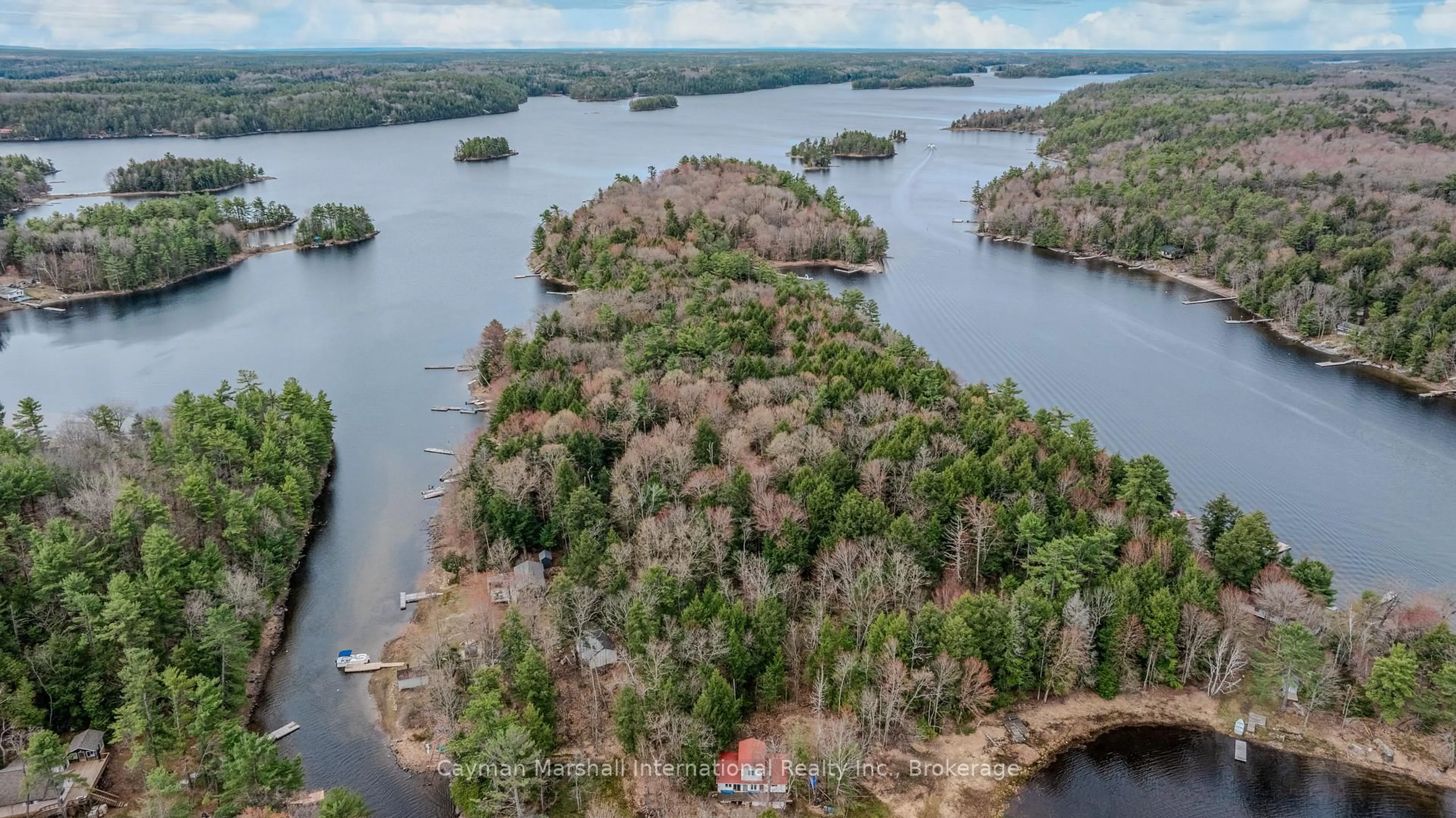 A pic from outside/outdoor area/front of a property/back of a property/a pic from drone, water/lake/river/ocean view for 35 B723 Island, The Archipelago Ontario P2A 2X1