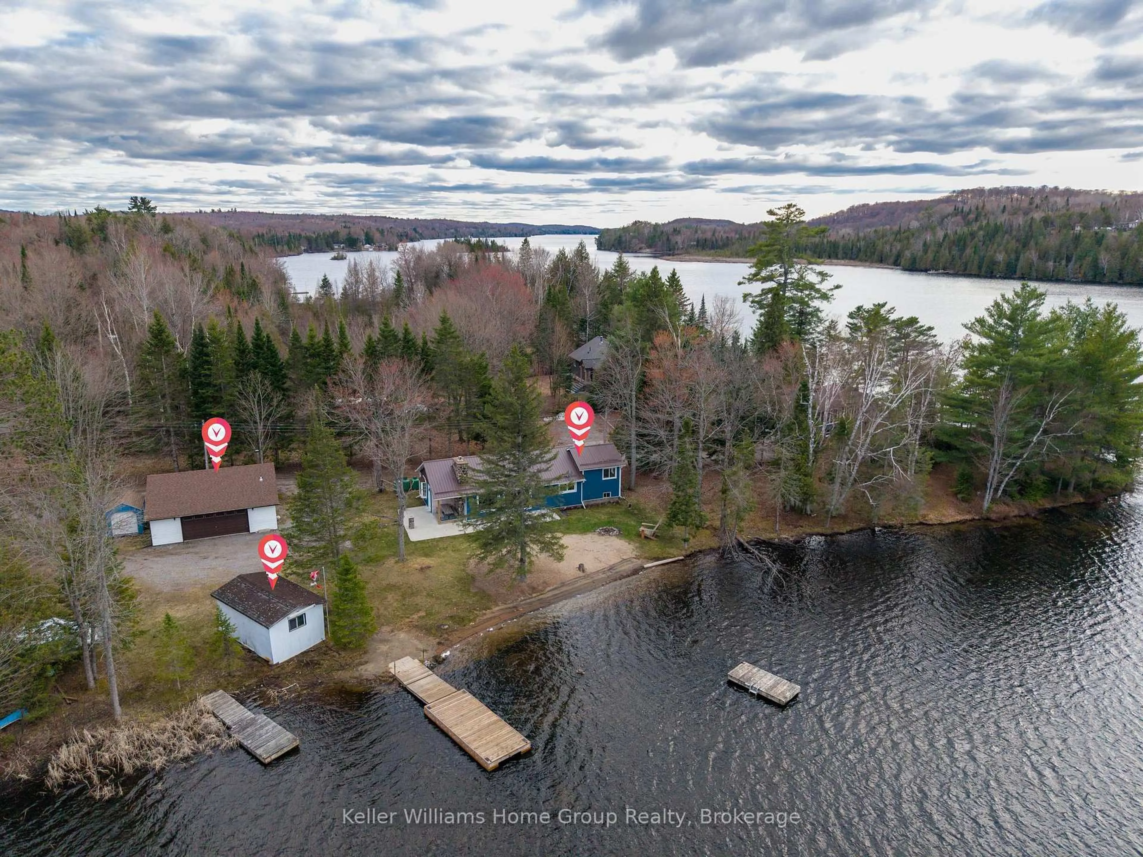 A pic from outside/outdoor area/front of a property/back of a property/a pic from drone, water/lake/river/ocean view for 30 Lake View Lane, Bancroft Ontario K0L 1C0
