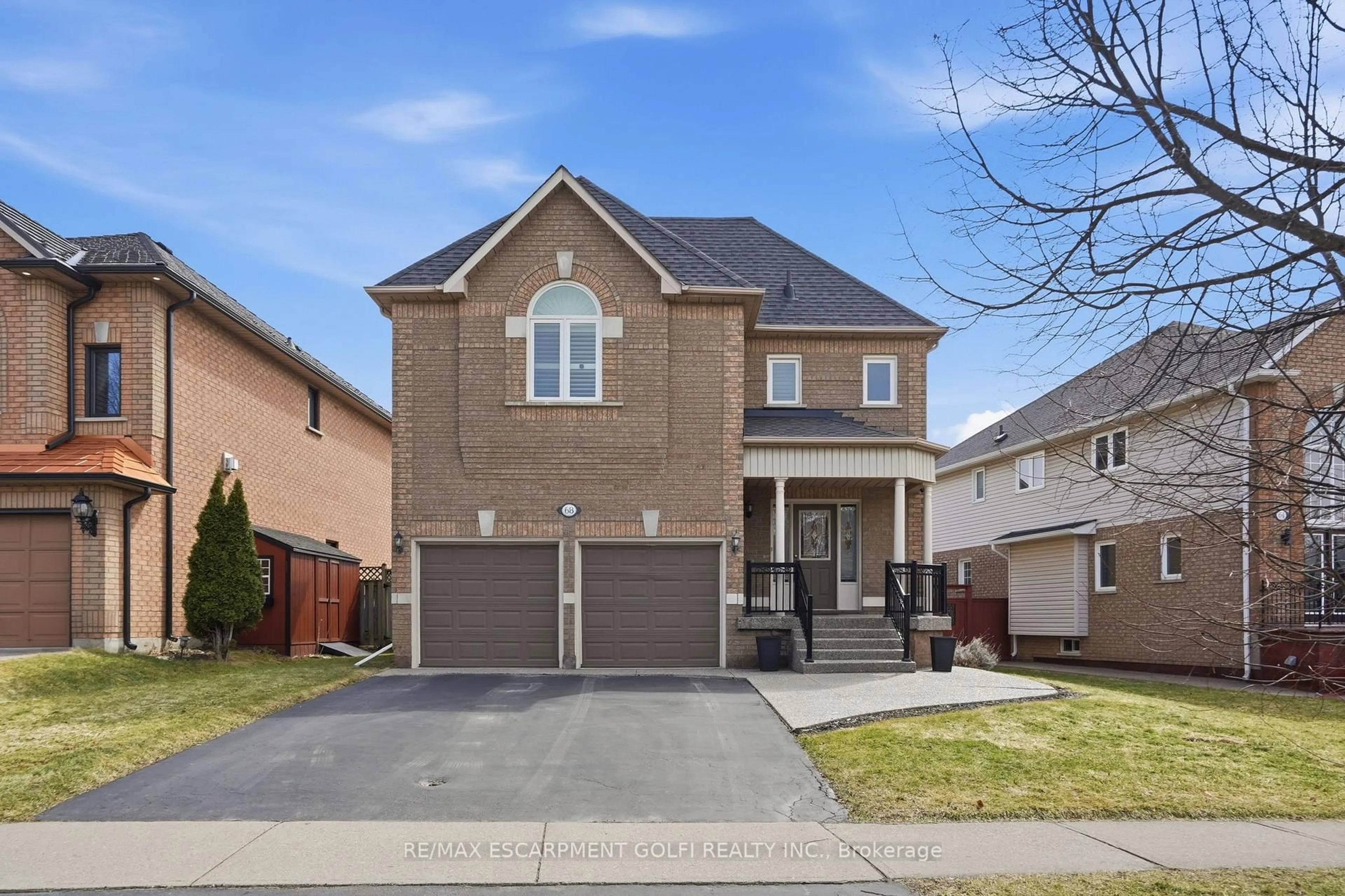 Home with brick exterior material, street for 68 ROCKHAVEN Lane, Hamilton Ontario L8B 0J9