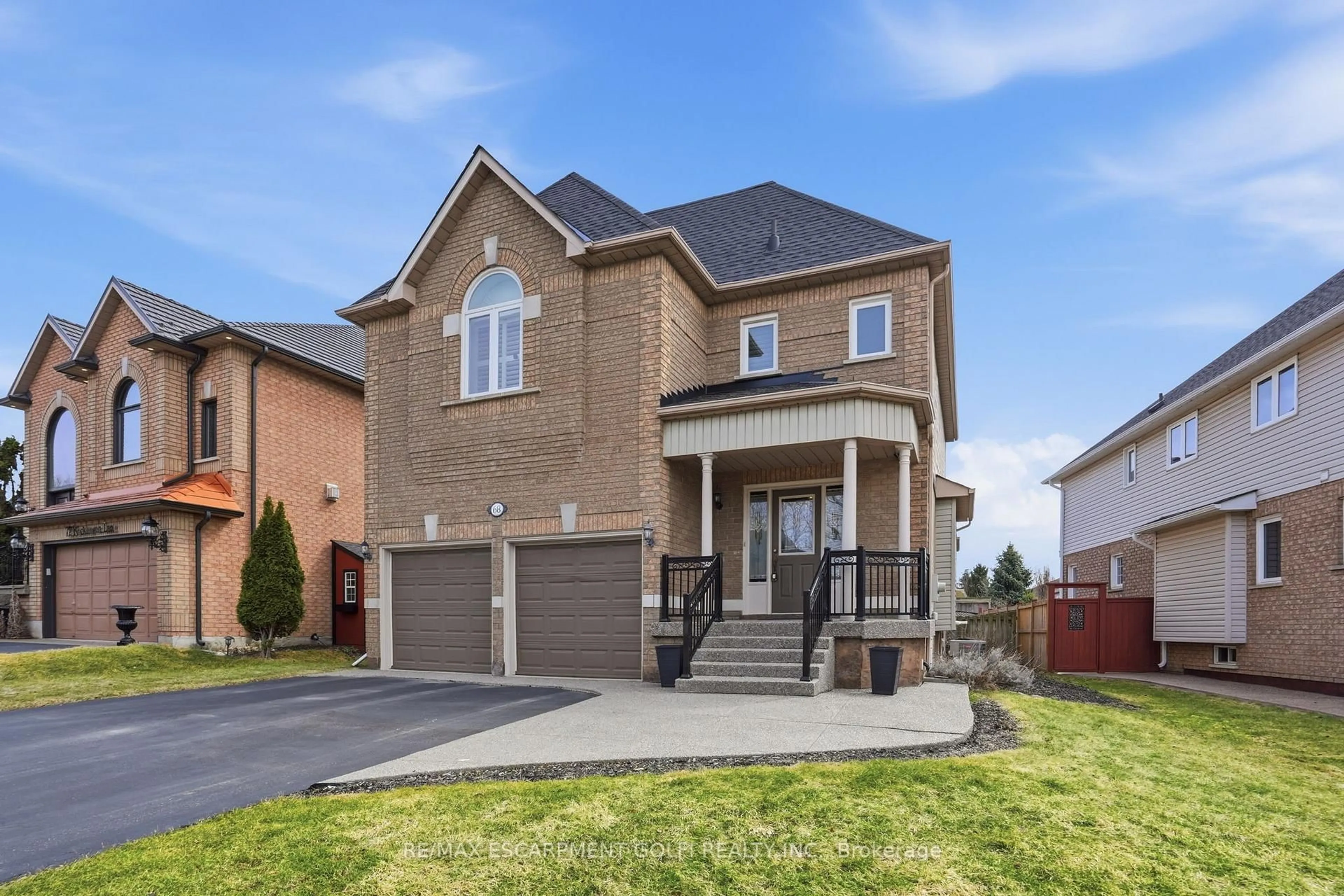 Home with brick exterior material, street for 68 ROCKHAVEN Lane, Hamilton Ontario L8B 0J9