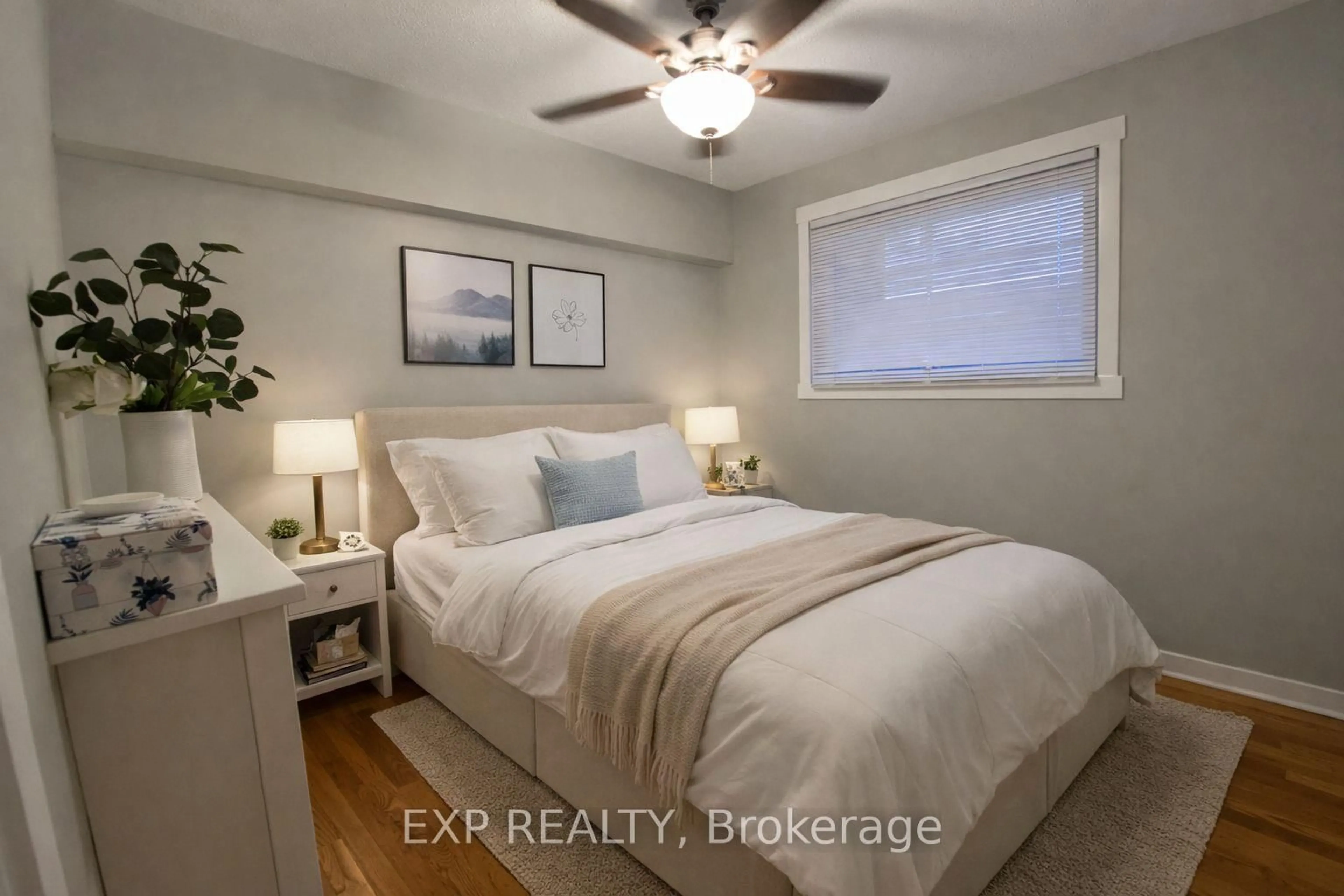 Bedroom with bed, wood/laminate floor for 1237 Vancouver Ave, Ottawa Ontario K1V 6V2