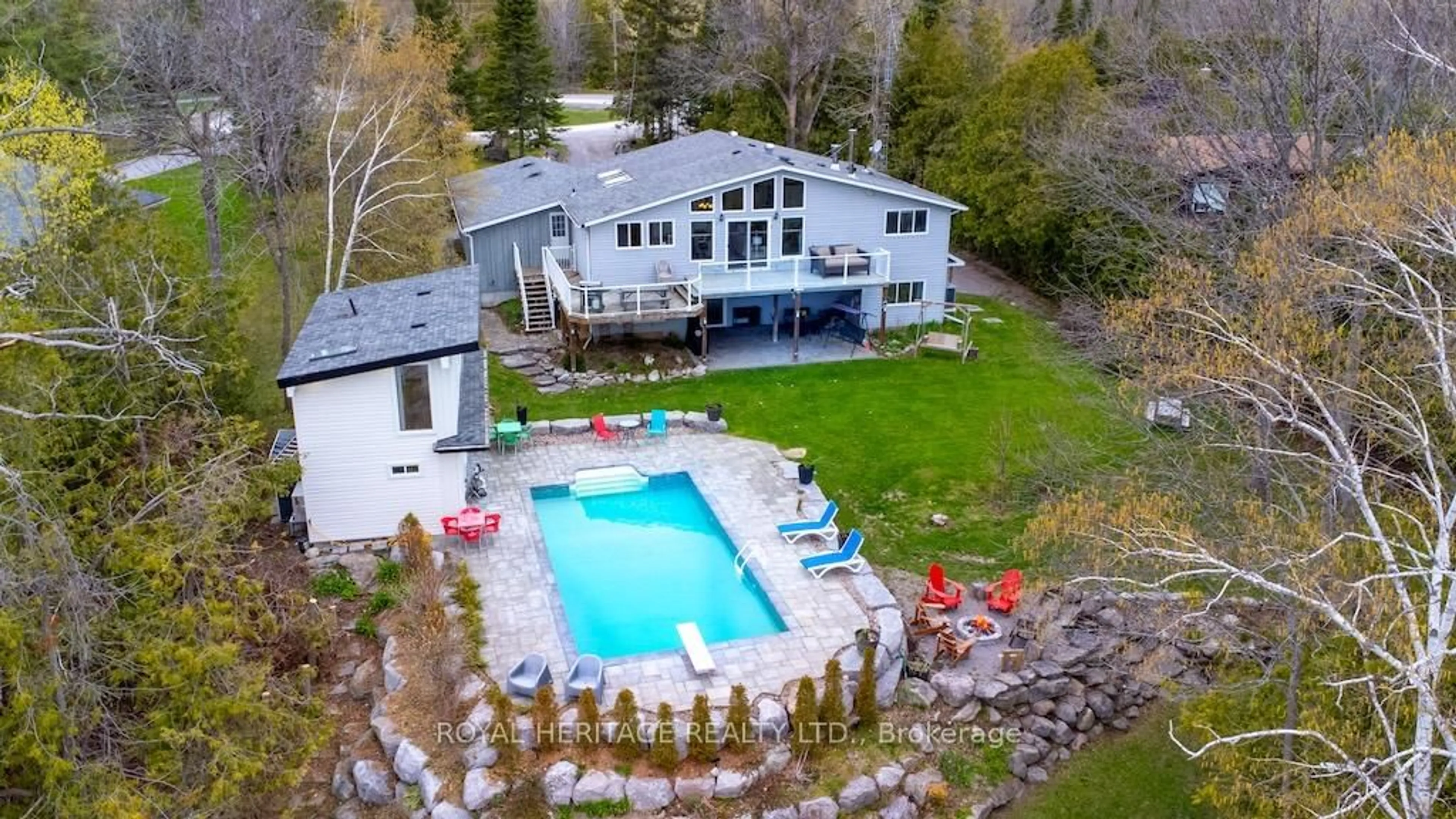 A pic from outside/outdoor area/front of a property/back of a property/a pic from drone, water/lake/river/ocean view for 202 Sumcot Dr, Trent Lakes Ontario K0L 1J0