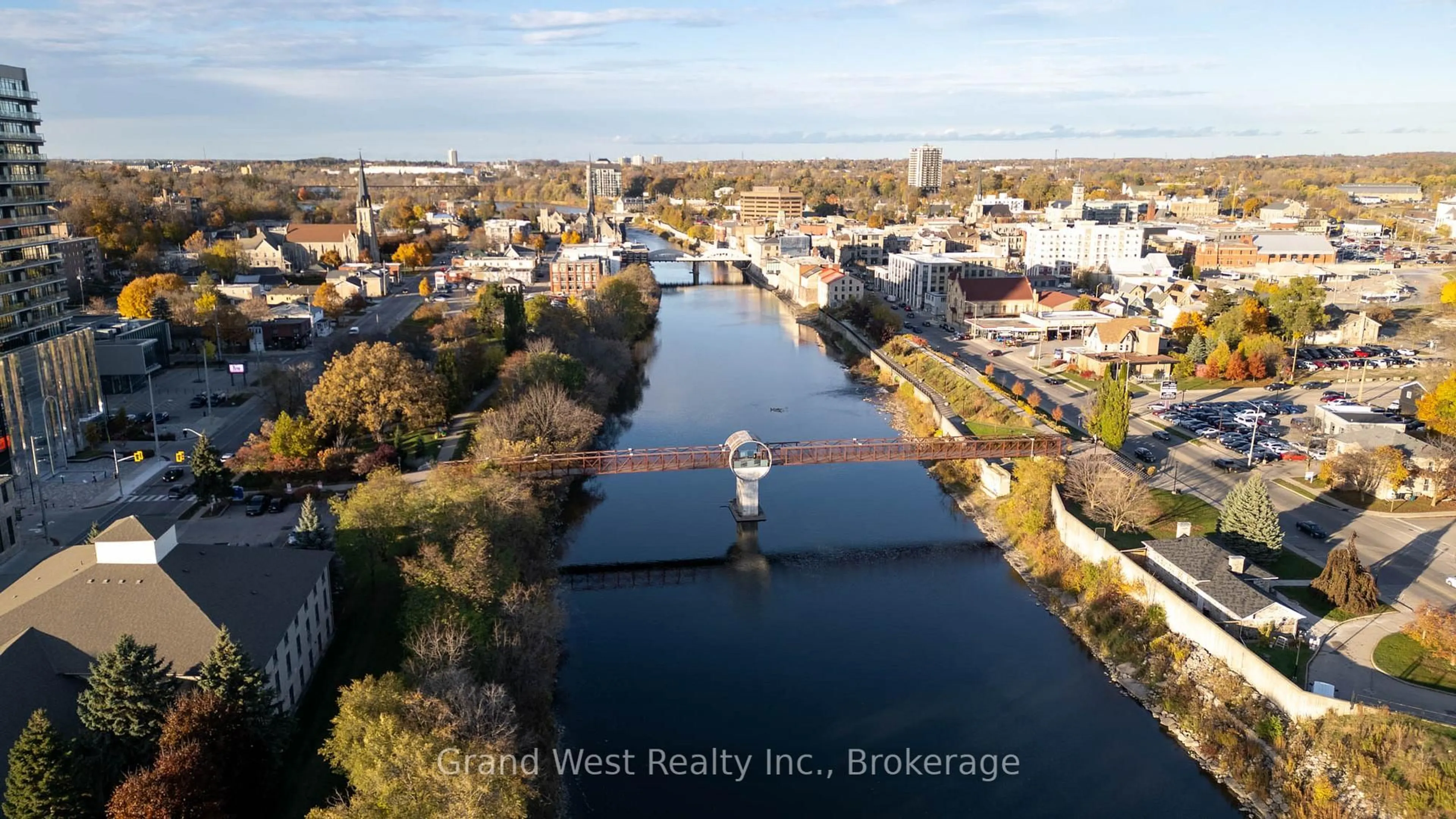A pic from outside/outdoor area/front of a property/back of a property/a pic from drone, water/lake/river/ocean view for 50 Grand Ave #602, Cambridge Ontario N1S 0C2