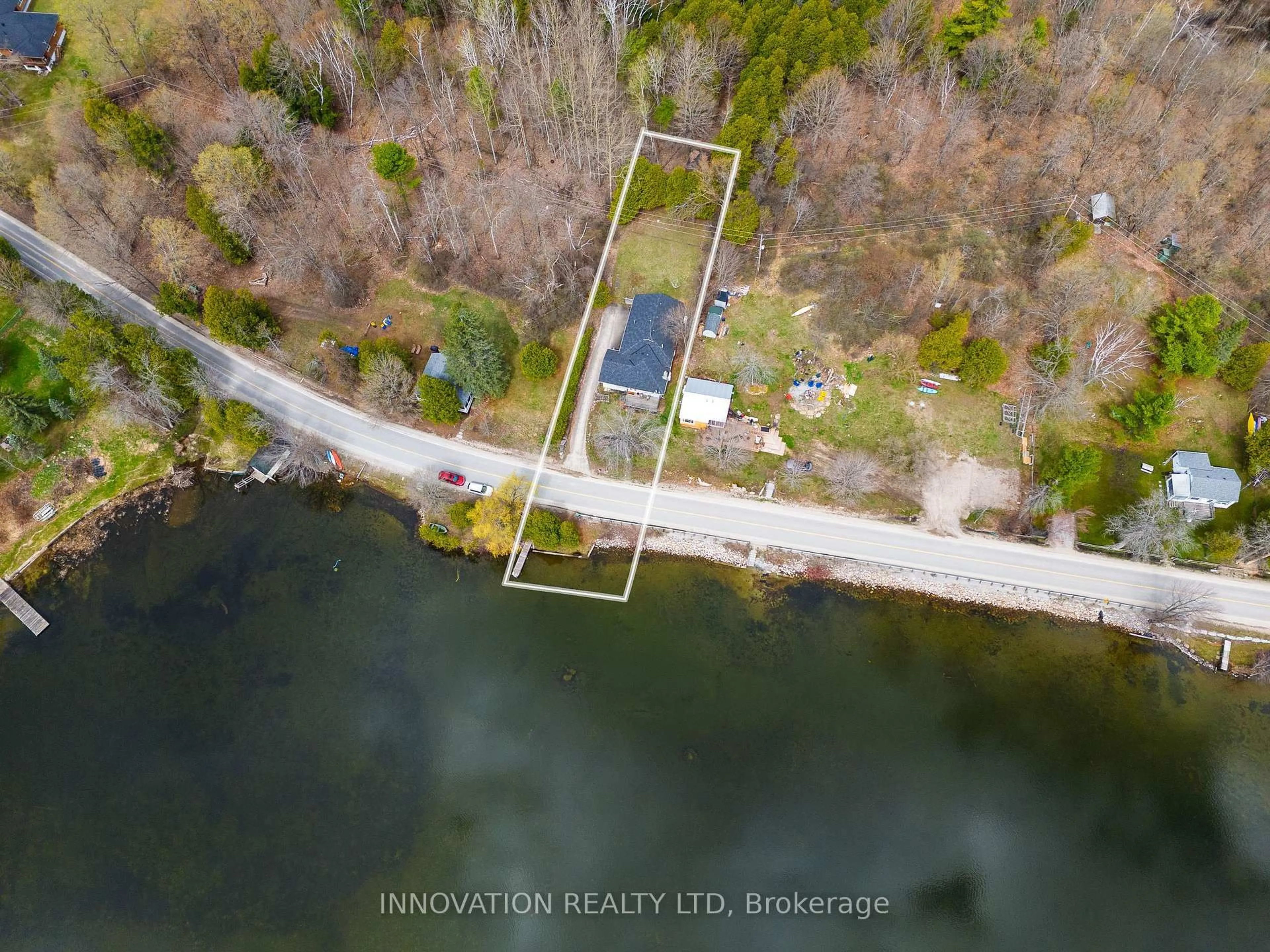 A pic from outside/outdoor area/front of a property/back of a property/a pic from drone, water/lake/river/ocean view for 568 Christie Lake North Shore Rd, Perth Ontario K7H 3C6