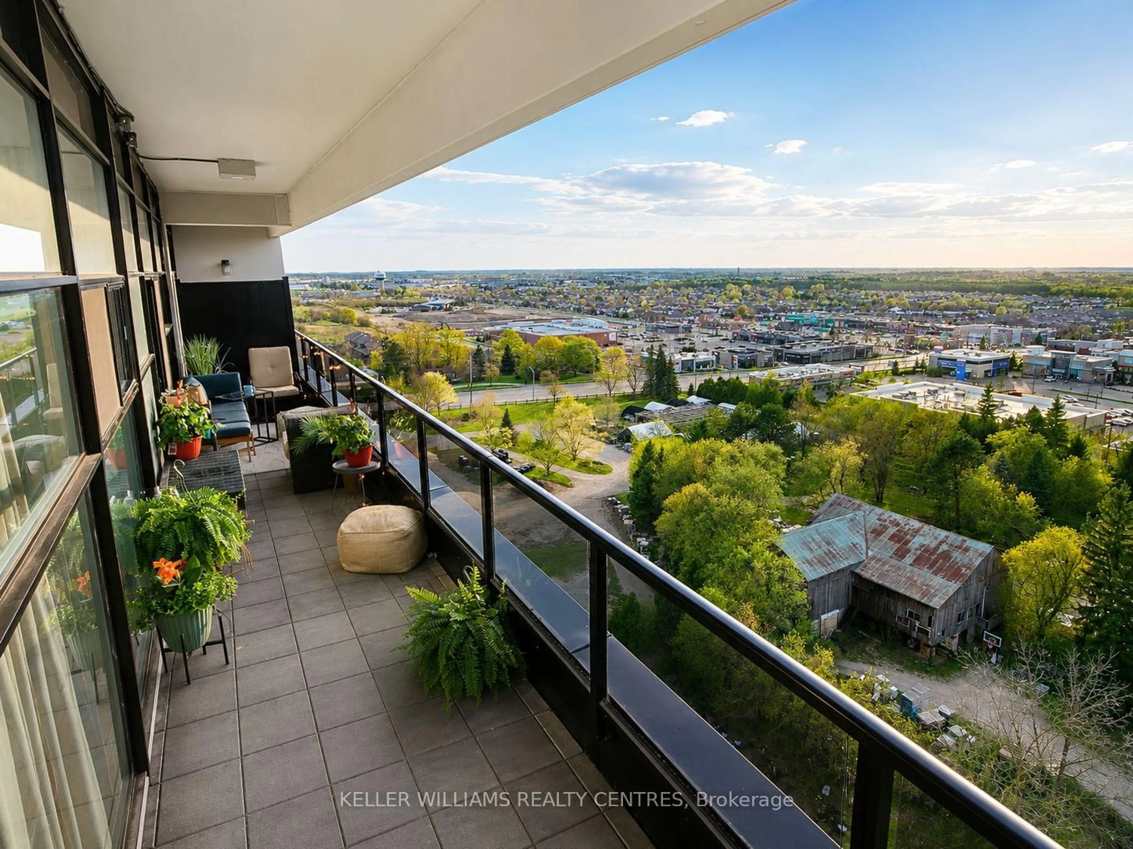 Balcony in the apartment, city buildings view from balcony for 1880 Gordon St #1107, Guelph Ontario N1L 0P5