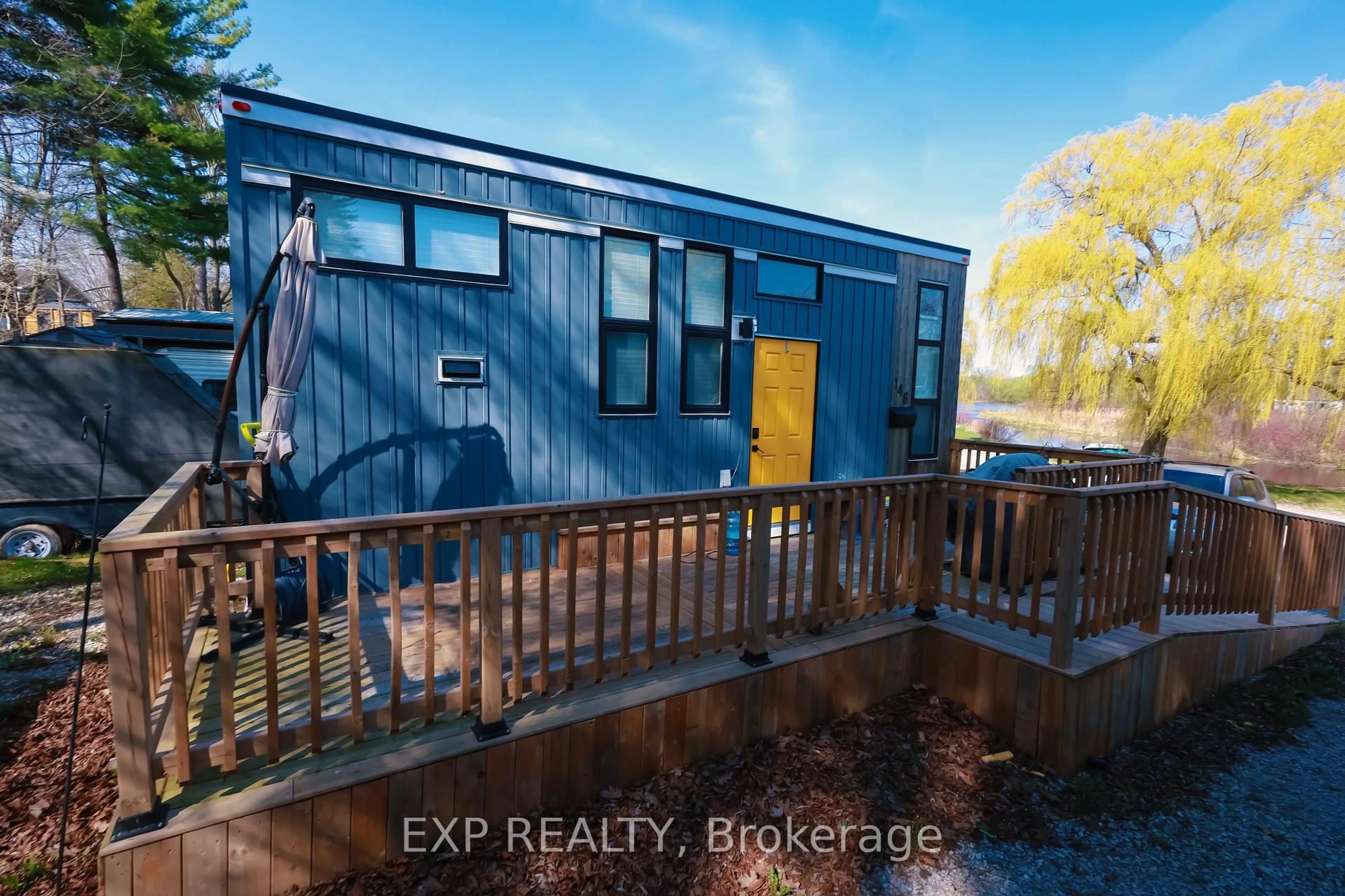 A pic from outside/outdoor area/front of a property/back of a property/a pic from drone, water/lake/river/ocean view for 99 Fourth Concession Rd #148, Brant Ontario N0E 1A0