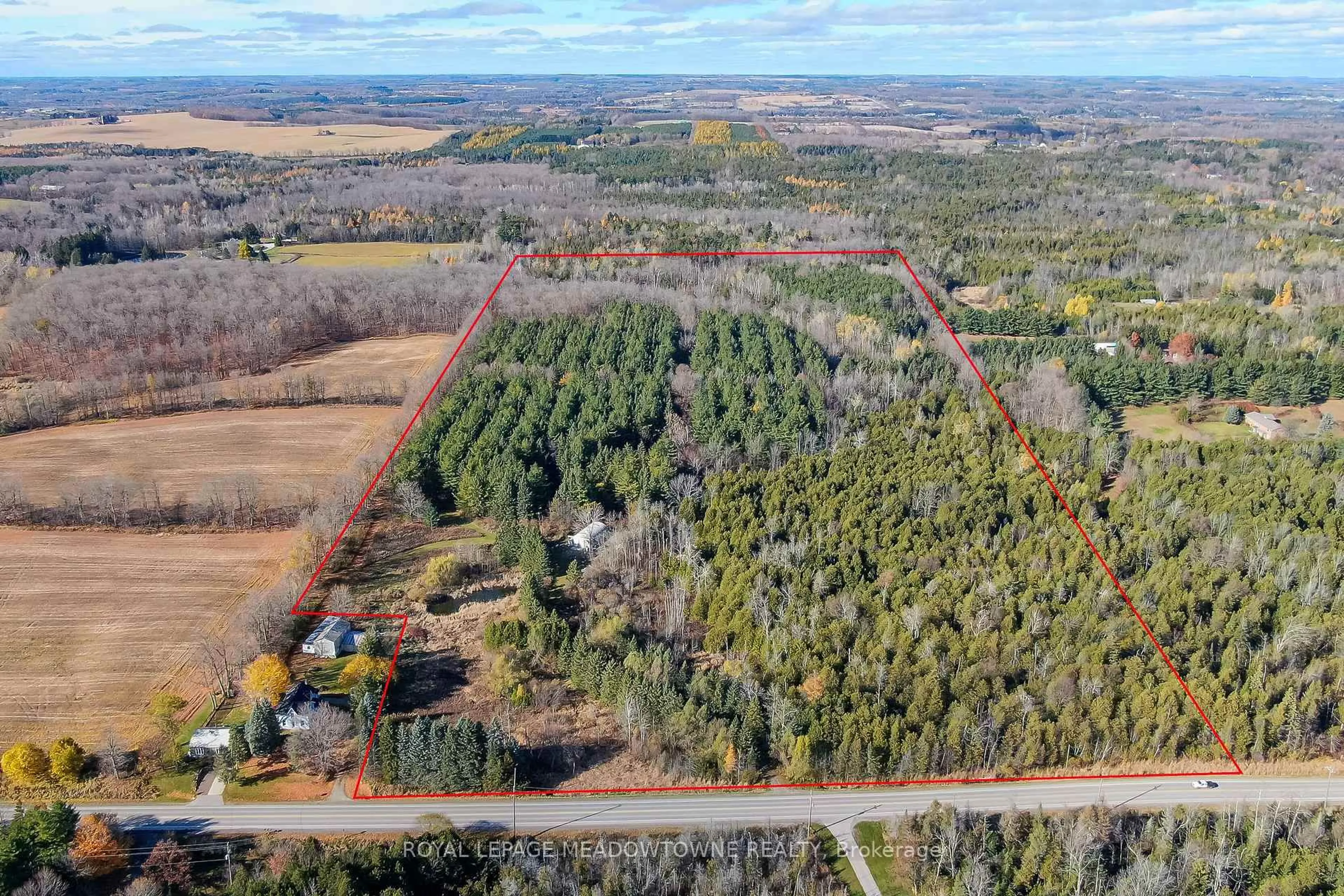 A pic from outside/outdoor area/front of a property/back of a property/a pic from drone, forest/trees view for 9328 Wellington Rd 50 Rd, Erin Ontario N0B 1T0