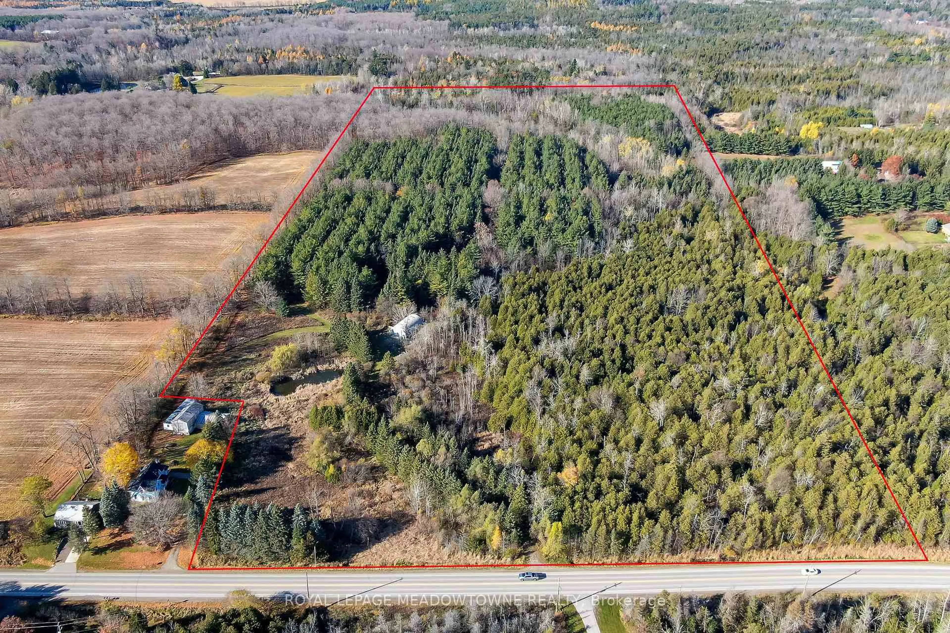 A pic from outside/outdoor area/front of a property/back of a property/a pic from drone, forest/trees view for 9328 Wellington Rd 50 Rd, Erin Ontario N0B 1T0