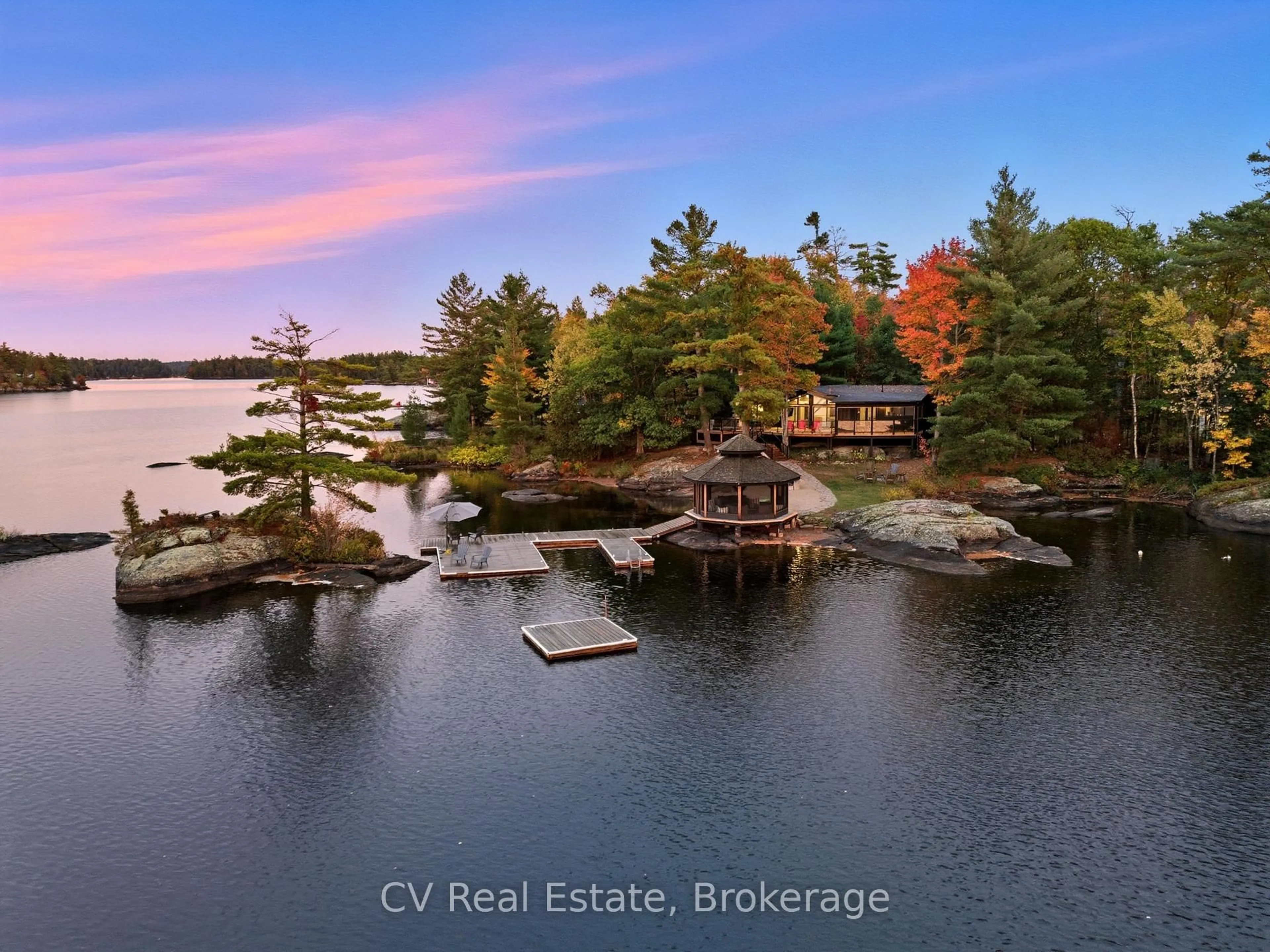 A pic from outside/outdoor area/front of a property/back of a property/a pic from drone, water/lake/river/ocean view for 1069 White Eagle Rd, Gravenhurst Ontario P0E 1G0