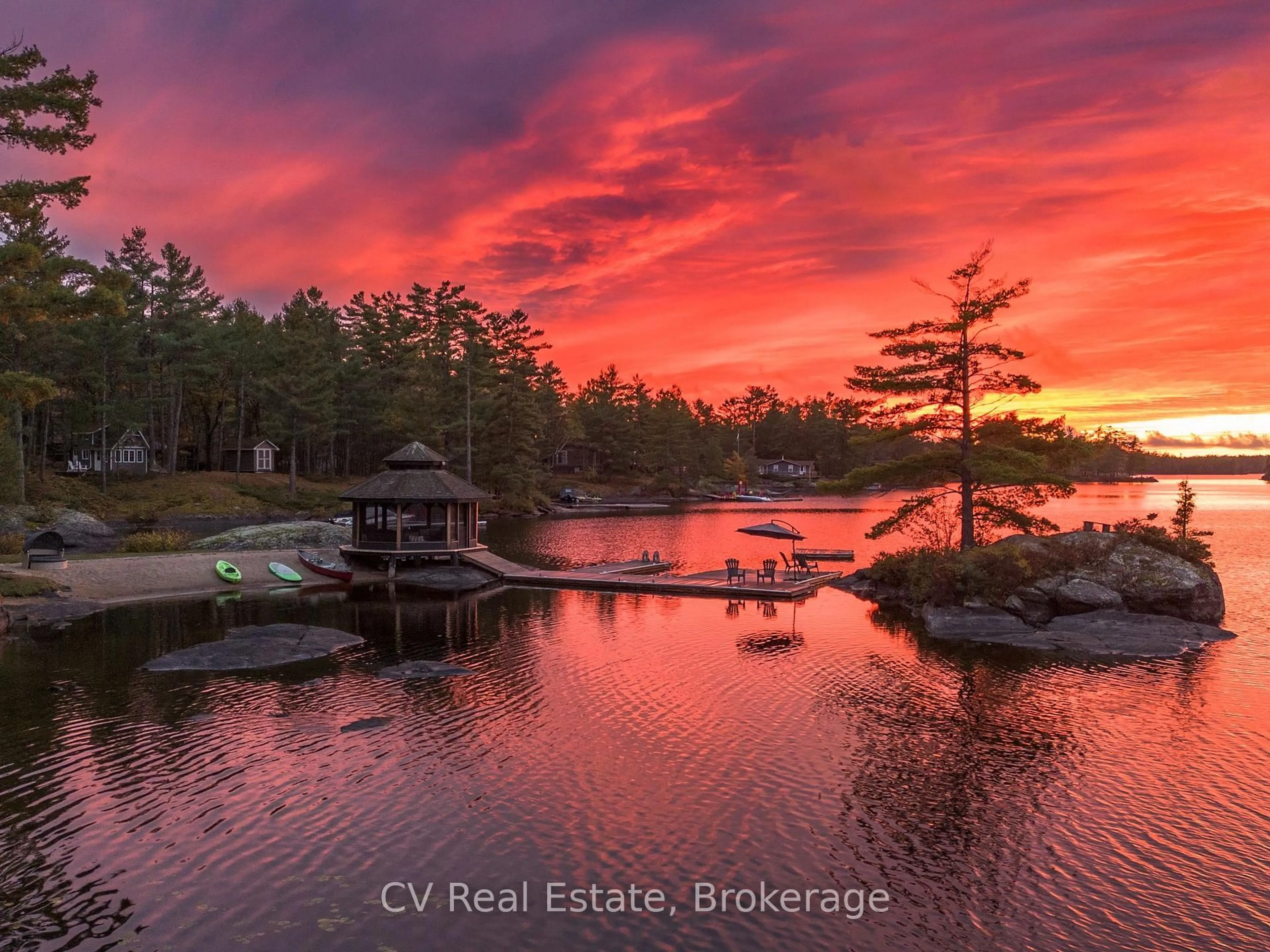A pic from outside/outdoor area/front of a property/back of a property/a pic from drone, water/lake/river/ocean view for 1069 White Eagle Rd, Gravenhurst Ontario P0E 1G0