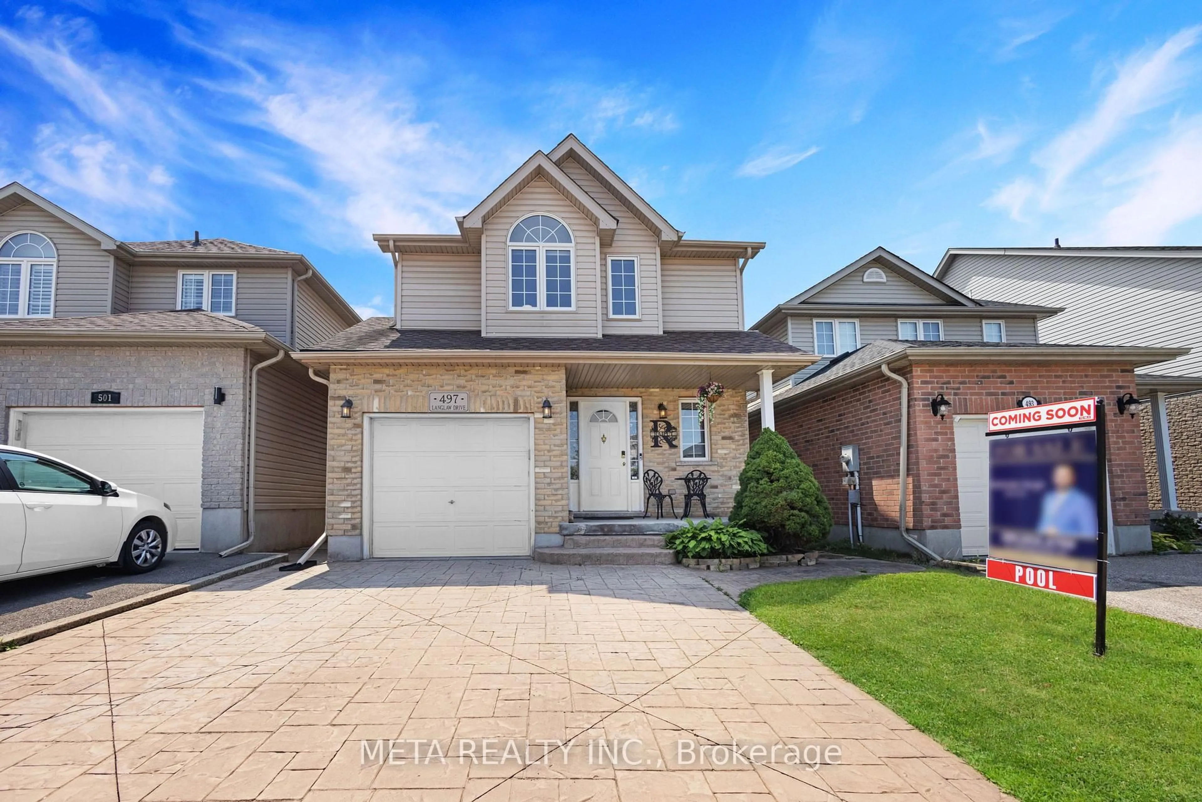 Home with brick exterior material, street for 497 Langlaw Dr, Cambridge Ontario N1P 1H8