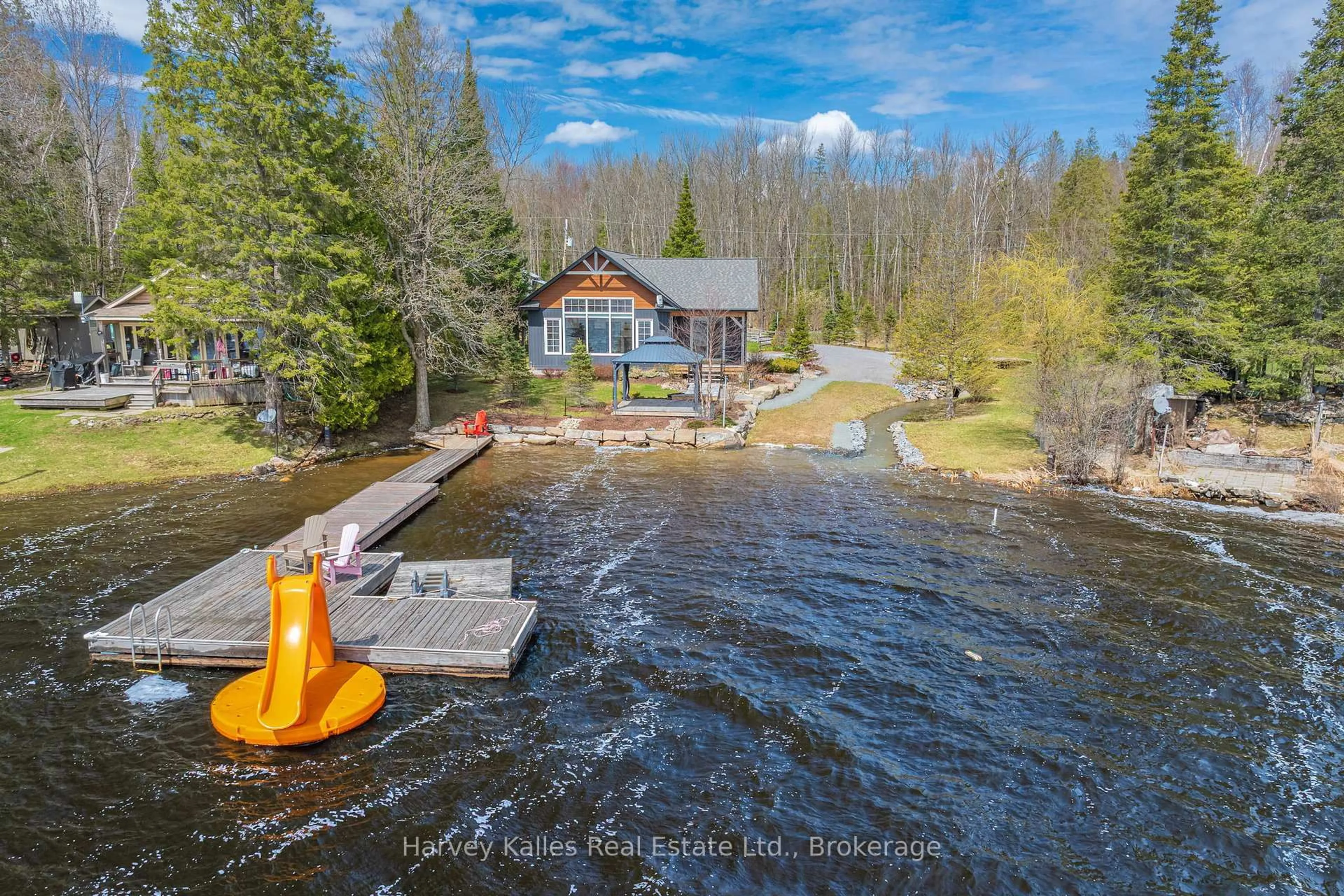 A pic from outside/outdoor area/front of a property/back of a property/a pic from drone, water/lake/river/ocean view for 41 Sunset Cove Rd, Seguin Ontario P2A 0B6