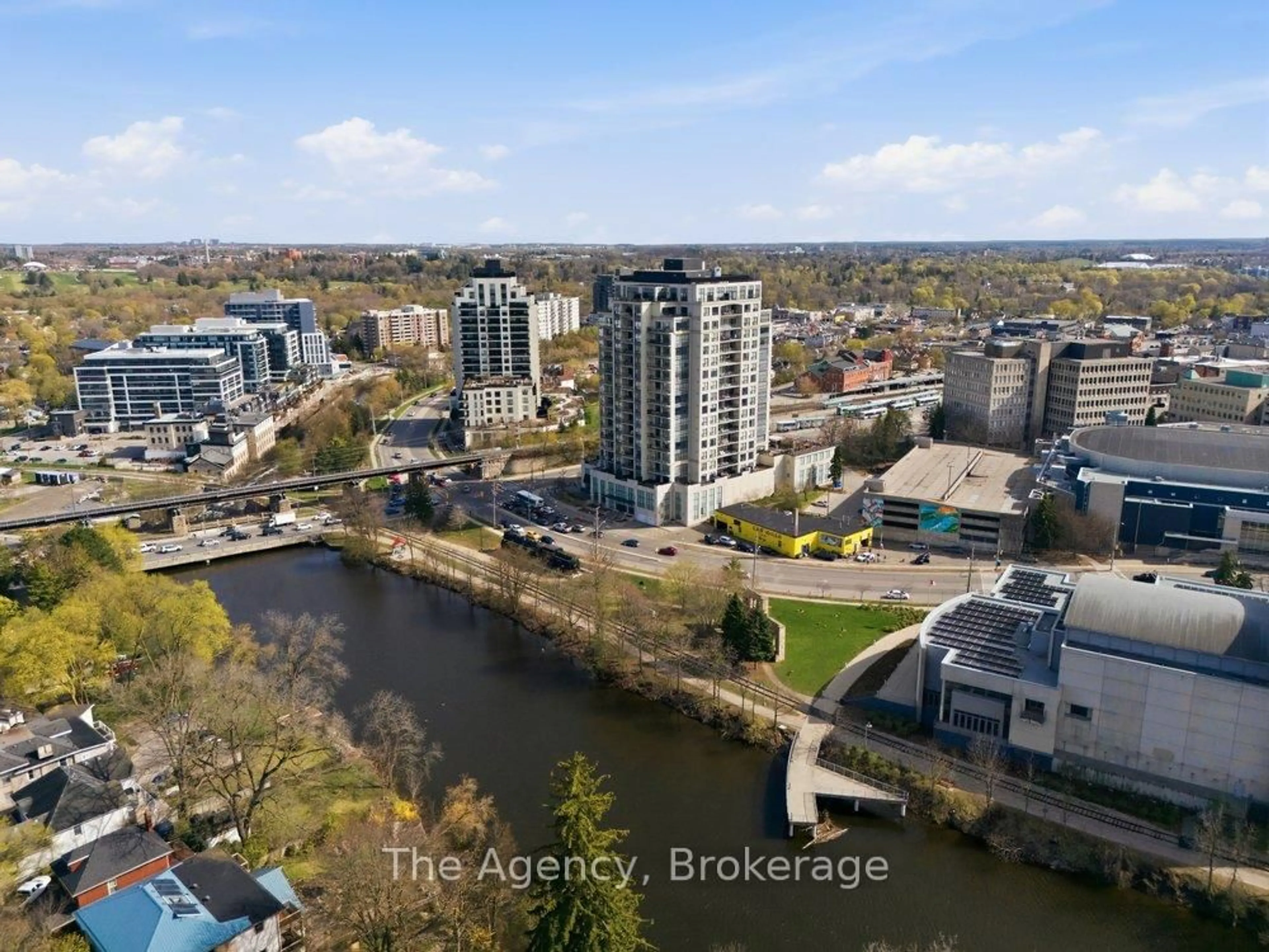 A pic from outside/outdoor area/front of a property/back of a property/a pic from drone, city buildings view from balcony for 160 Macdonell St #901, Guelph Ontario N1H 0A9
