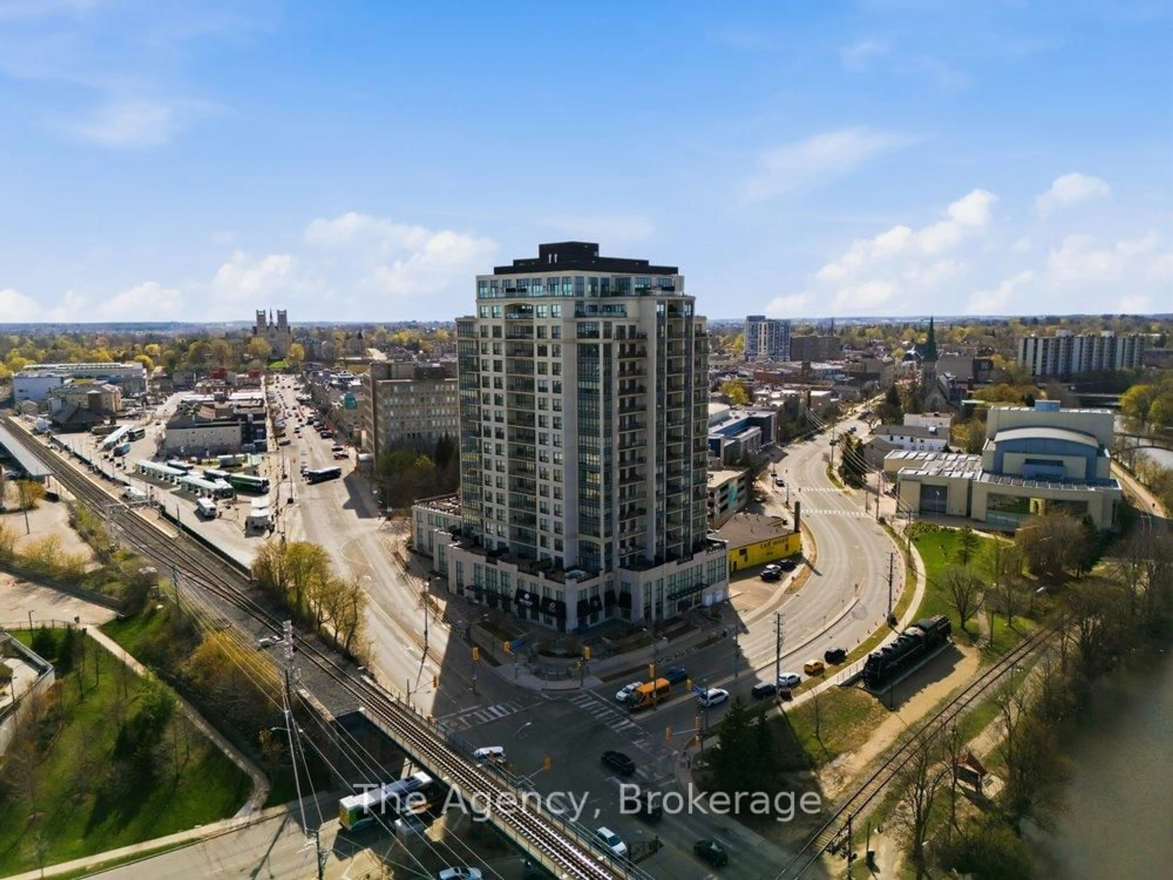 A pic from outside/outdoor area/front of a property/back of a property/a pic from drone, city buildings view from balcony for 160 Macdonell St #901, Guelph Ontario N1H 0A9