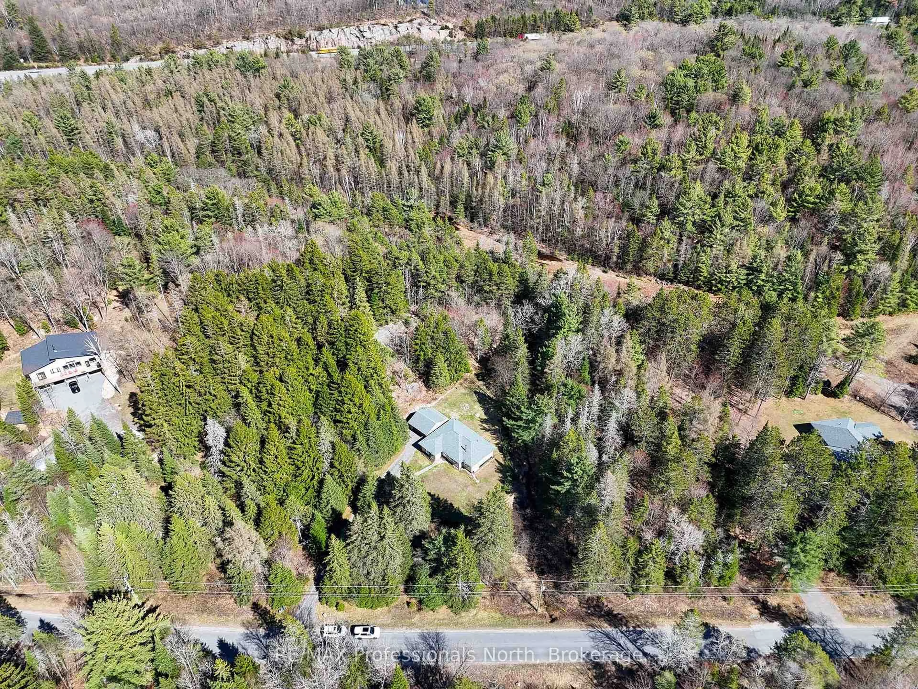 A pic from outside/outdoor area/front of a property/back of a property/a pic from drone, forest/trees view for 2253 Lone Pine Dr, Huntsville Ontario P0B 1L0