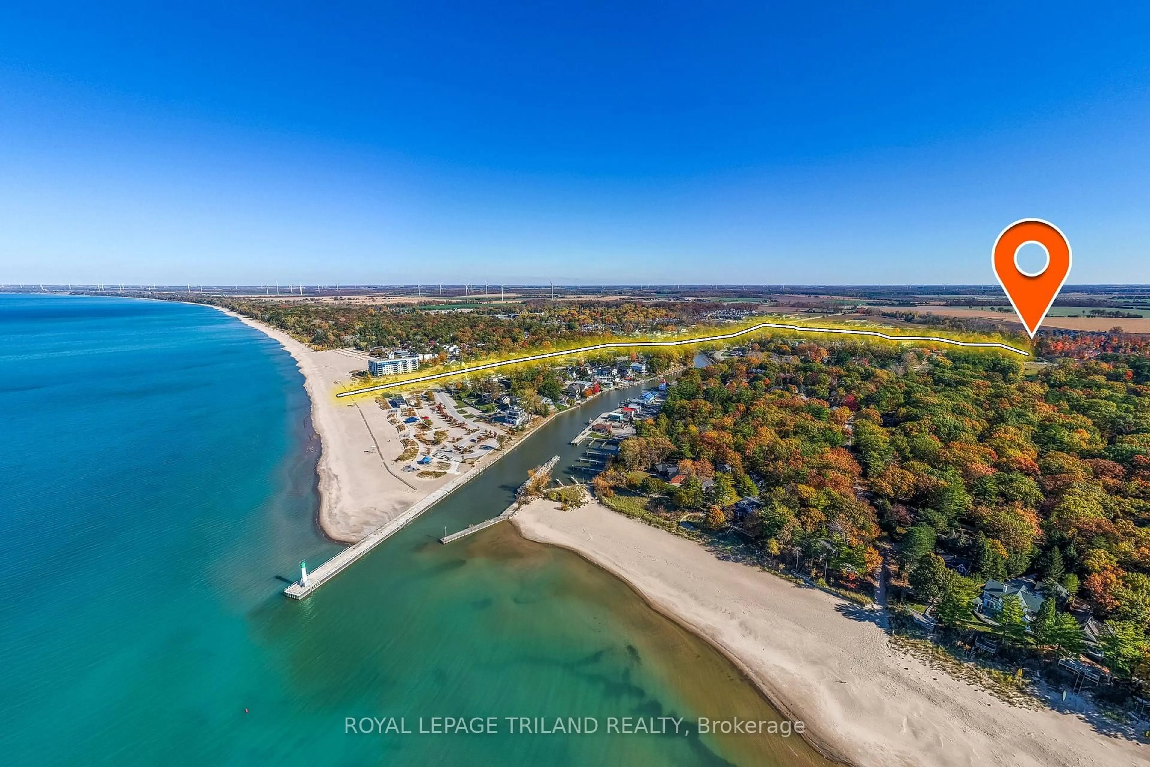 A pic from outside/outdoor area/front of a property/back of a property/a pic from drone, water/lake/river/ocean view for 19 Erin Pl, Lambton Shores Ontario N0M 1T0