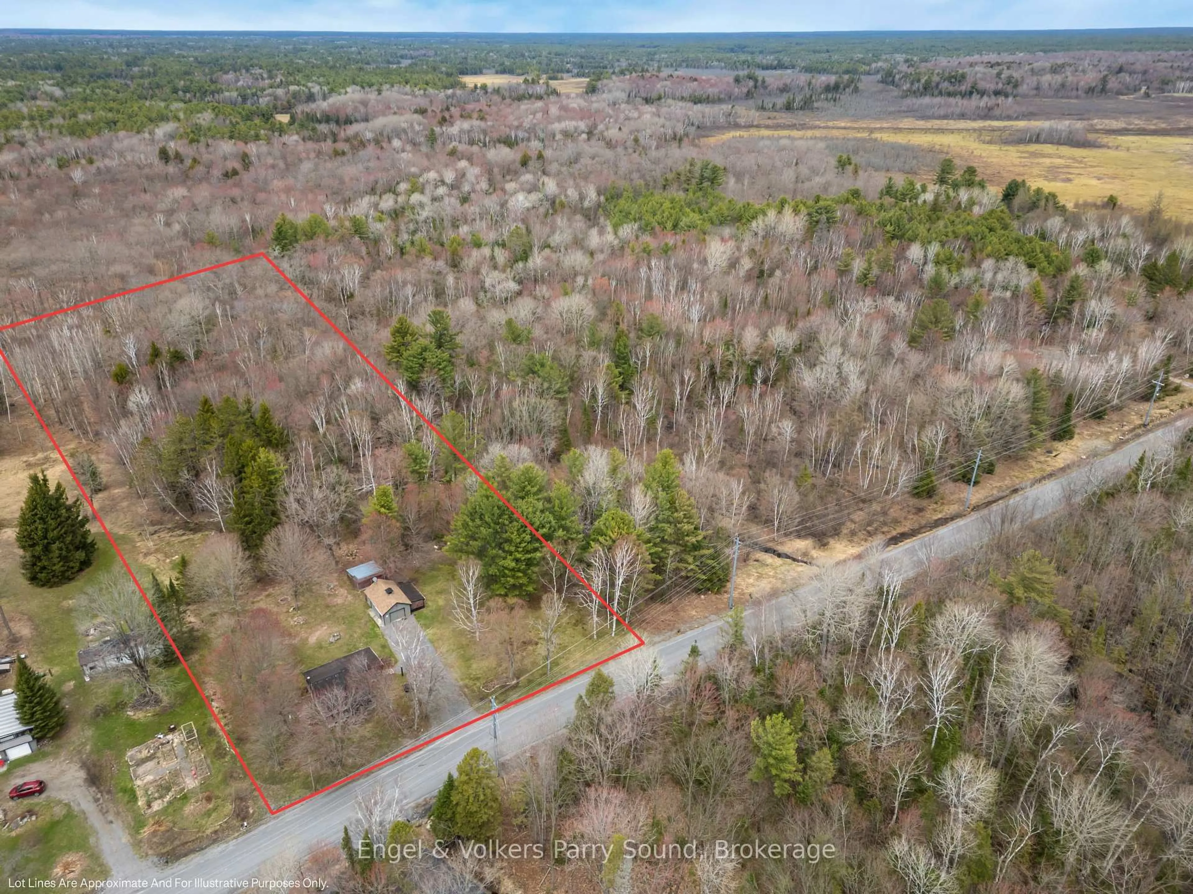 A pic from outside/outdoor area/front of a property/back of a property/a pic from drone, forest/trees view for 77 Woods Rd, Carling Ontario P0G 1G0