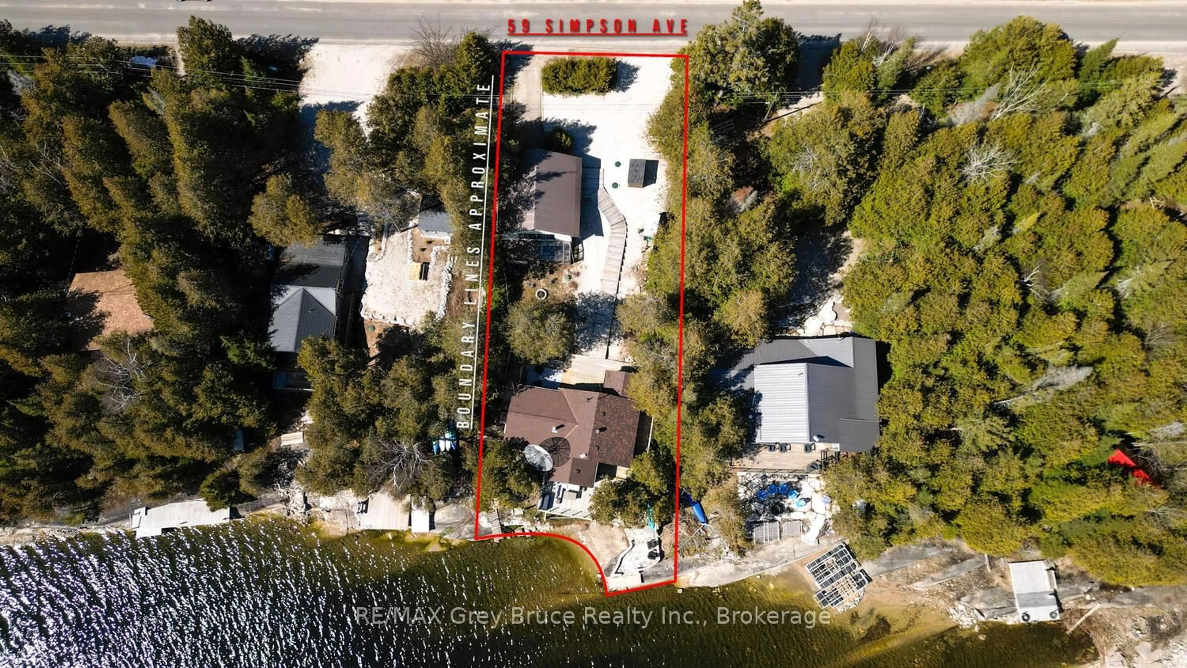 A pic from outside/outdoor area/front of a property/back of a property/a pic from drone, water/lake/river/ocean view for 59 Simpson Ave, Northern Bruce Peninsula Ontario N0H 2R0
