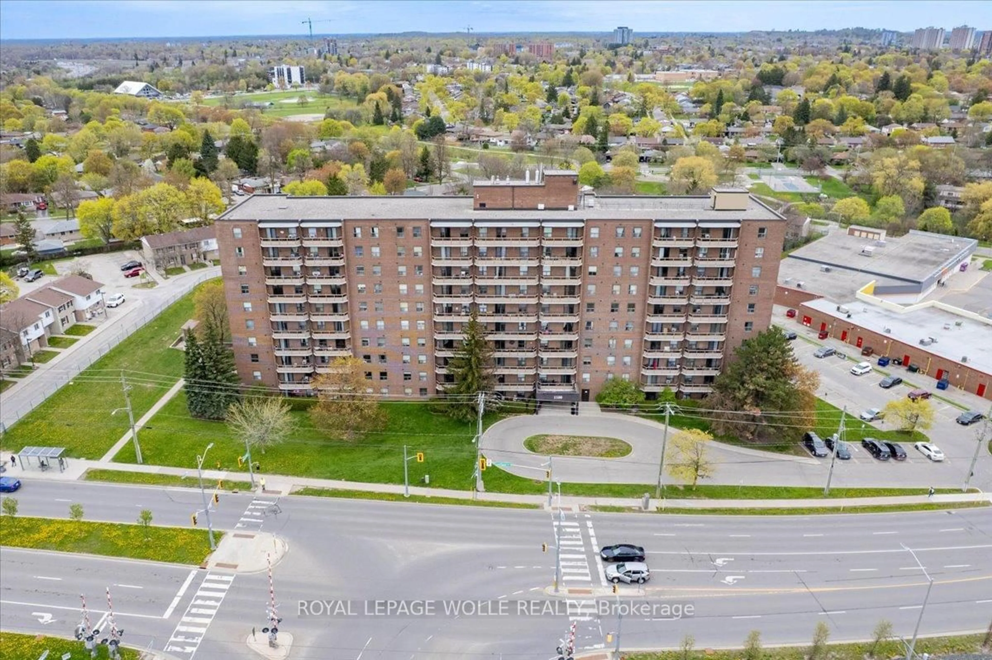 A pic from outside/outdoor area/front of a property/back of a property/a pic from drone, city buildings view from balcony for 1100 Courtland Ave #407, Kitchener Ontario N2C 2H9