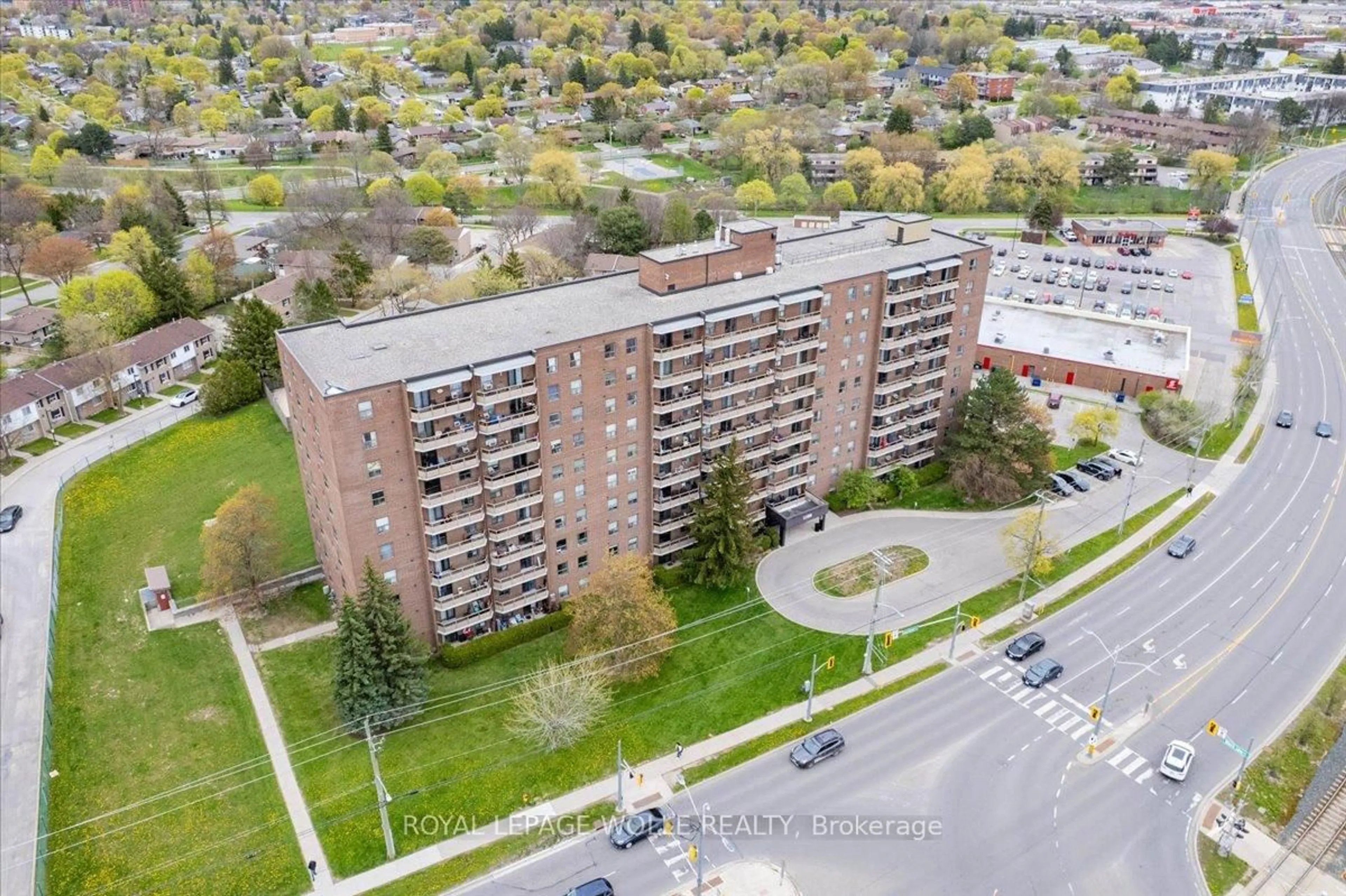 A pic from outside/outdoor area/front of a property/back of a property/a pic from drone, city buildings view from balcony for 1100 Courtland Ave #407, Kitchener Ontario N2C 2H9