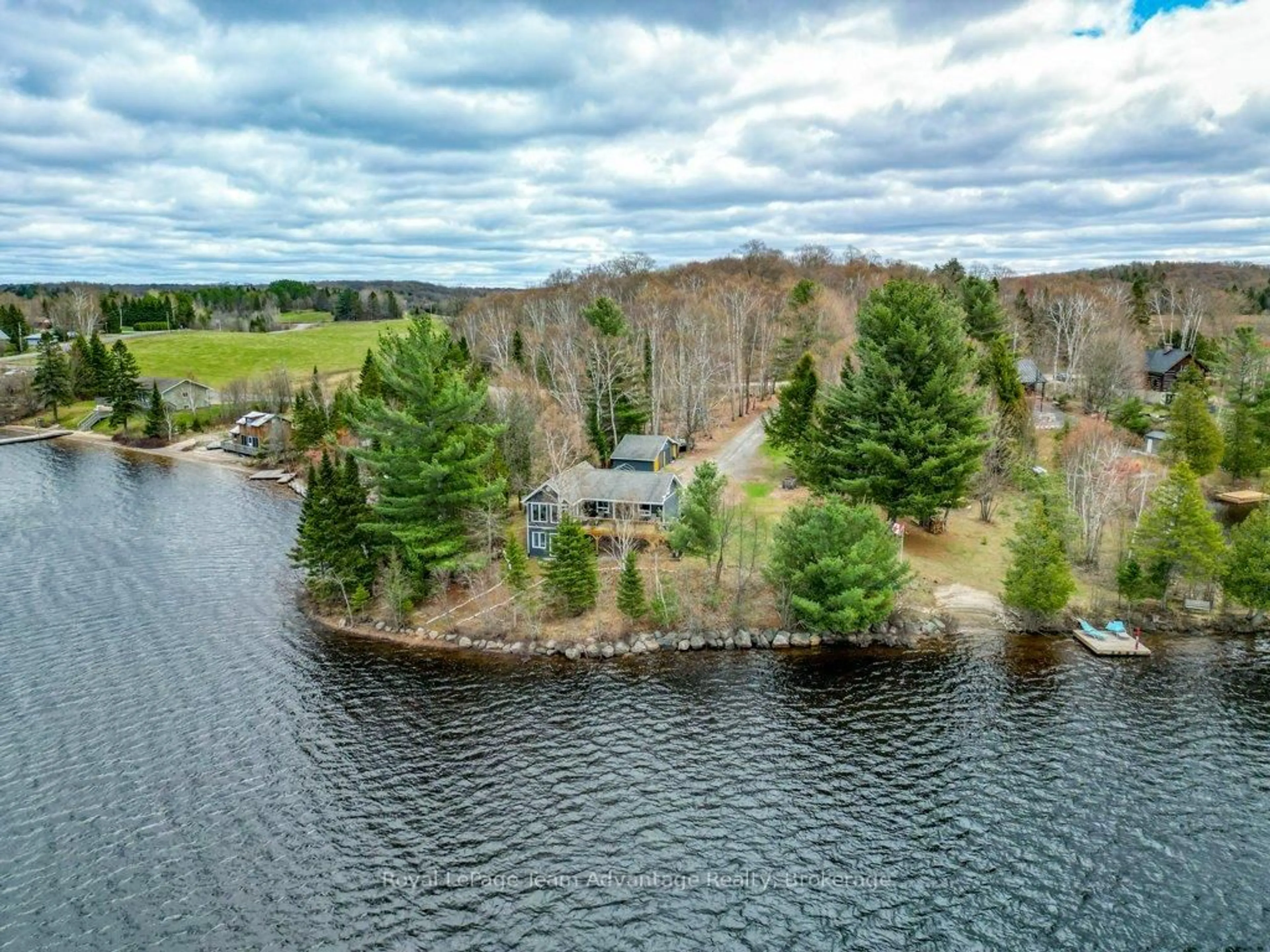 A pic from outside/outdoor area/front of a property/back of a property/a pic from drone, water/lake/river/ocean view for 134 Johnston Rd, Magnetawan Ontario P0A 1P0