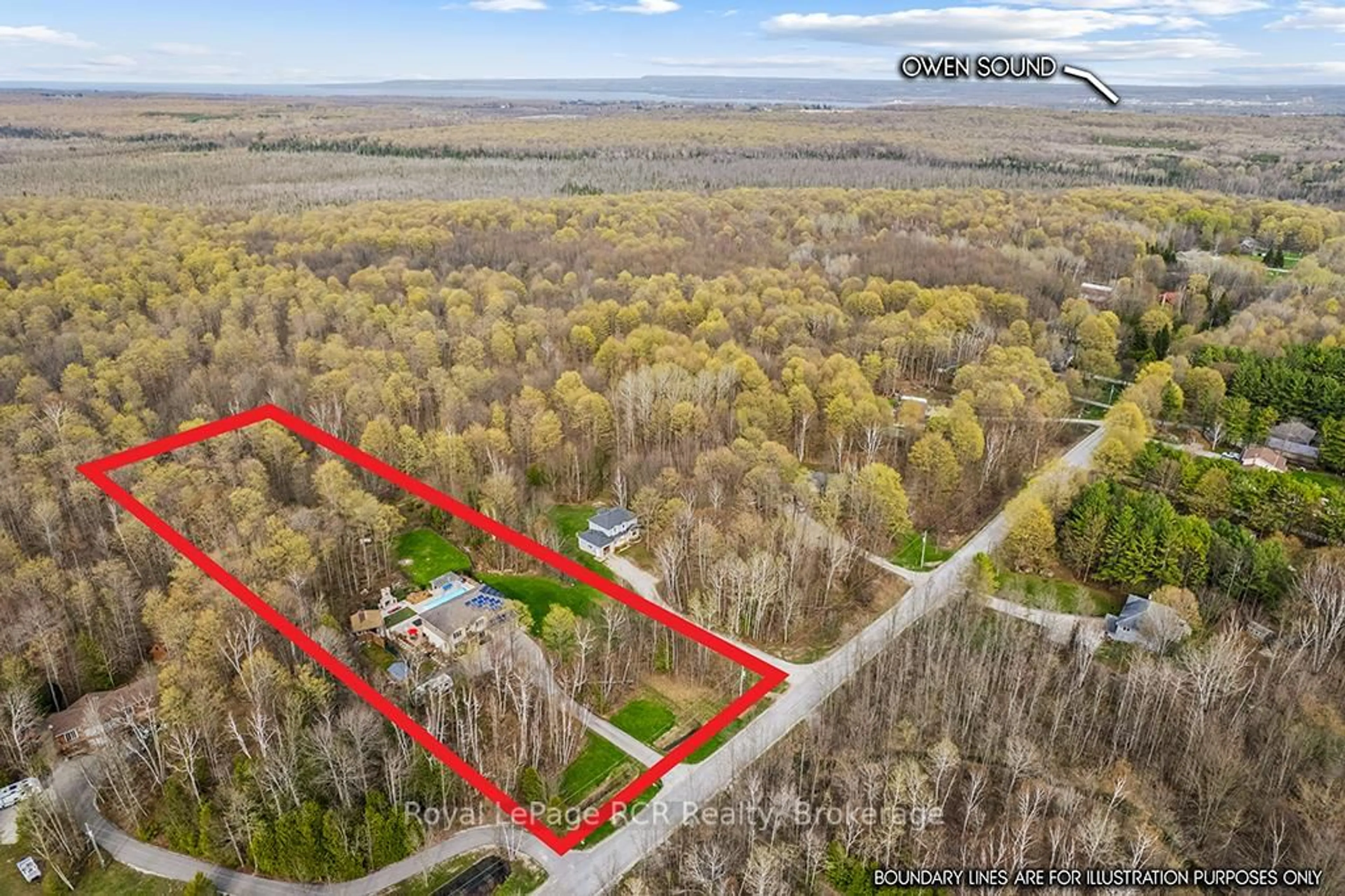A pic from outside/outdoor area/front of a property/back of a property/a pic from drone, forest/trees view for 758335 Girl Guide Rd, Georgian Bluffs Ontario N4K 5N7