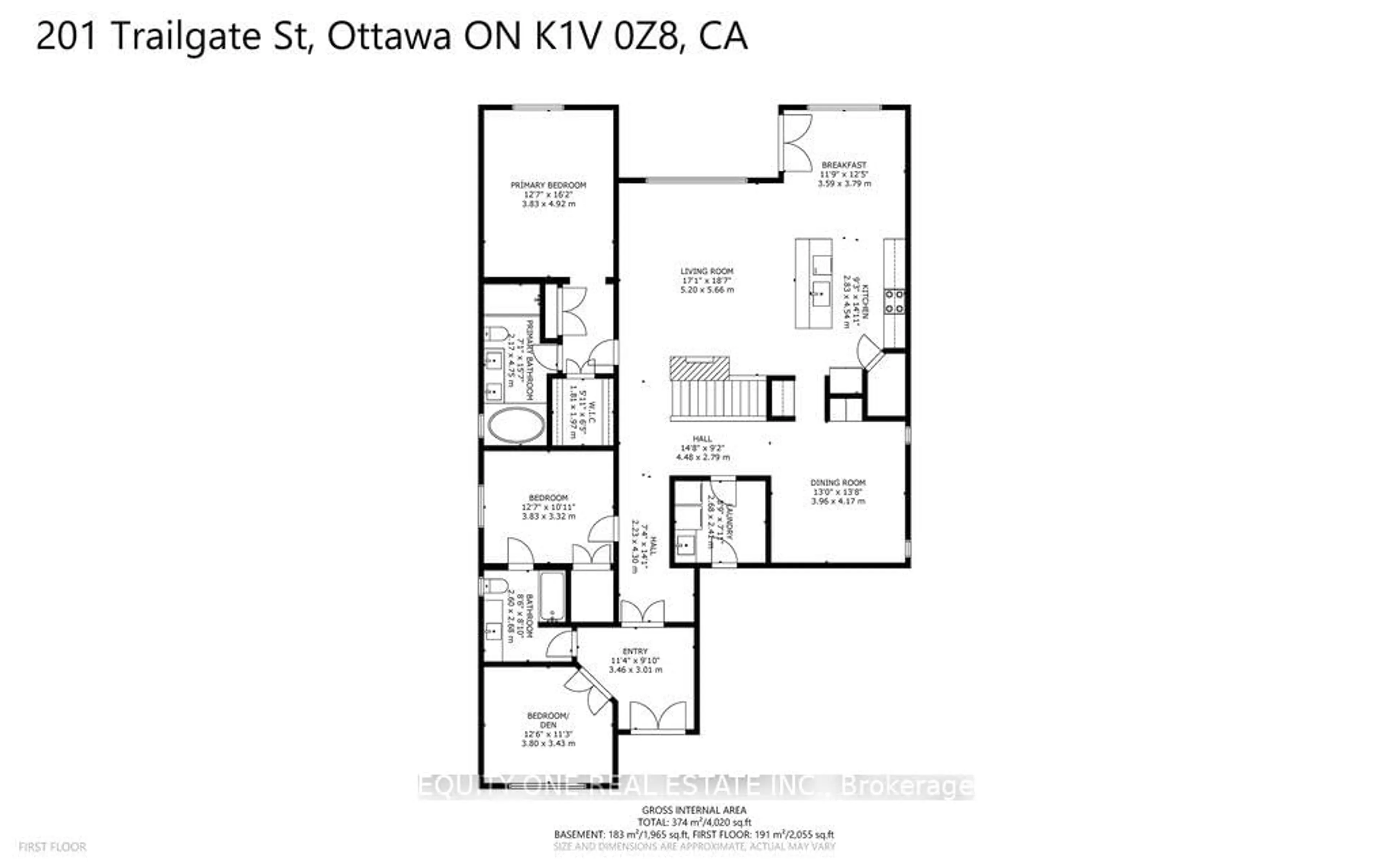 Floor plan for 201 Trailgate St, Ottawa Ontario K1V 0Z9