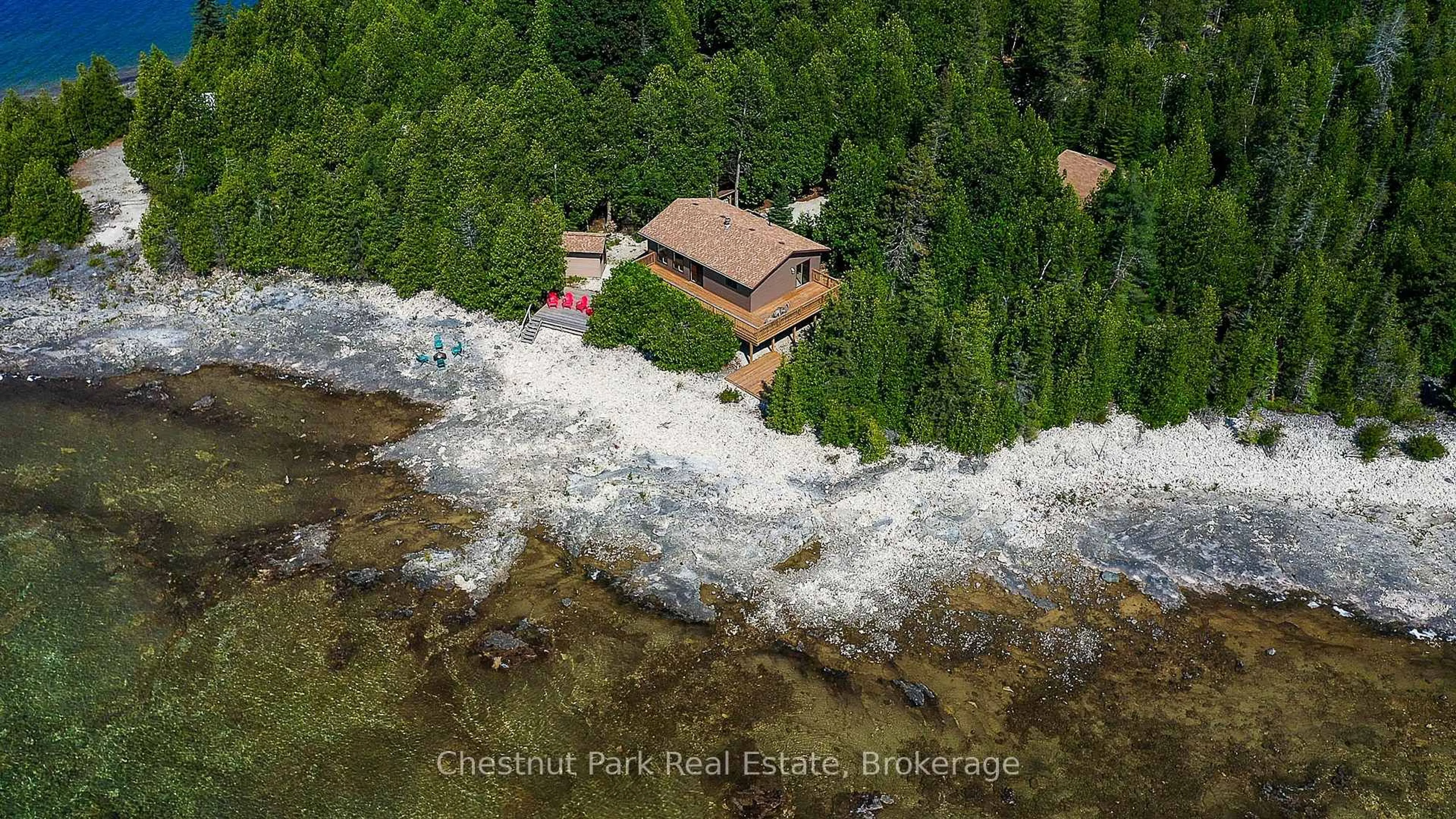 A pic from outside/outdoor area/front of a property/back of a property/a pic from drone, water/lake/river/ocean view for 79 Howard Bowman Dr, Northern Bruce Peninsula Ontario N0H 2R0