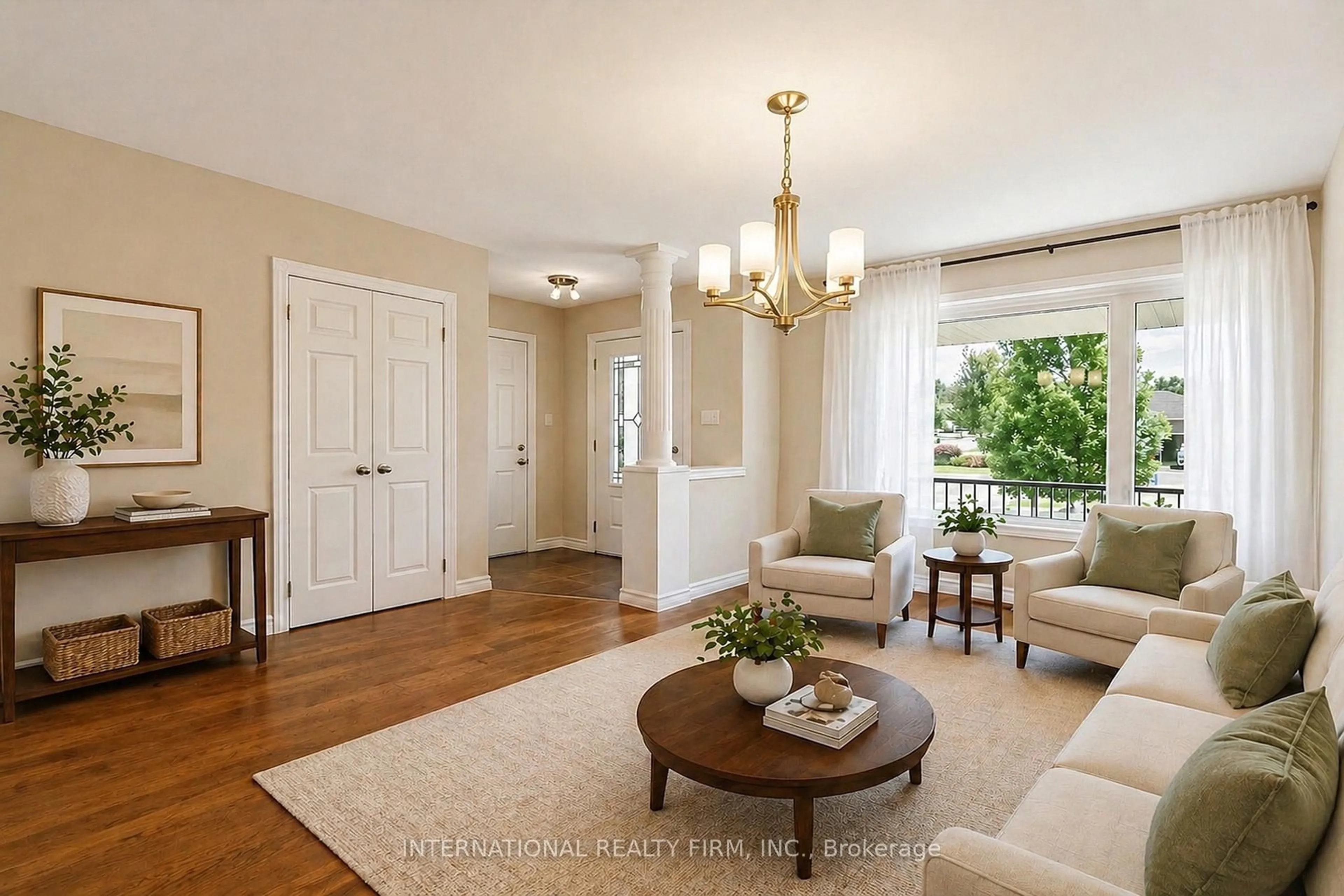Living room with furniture, wood/laminate floor for 1453 Ireland Dr, Peterborough Ontario K9K 0A4