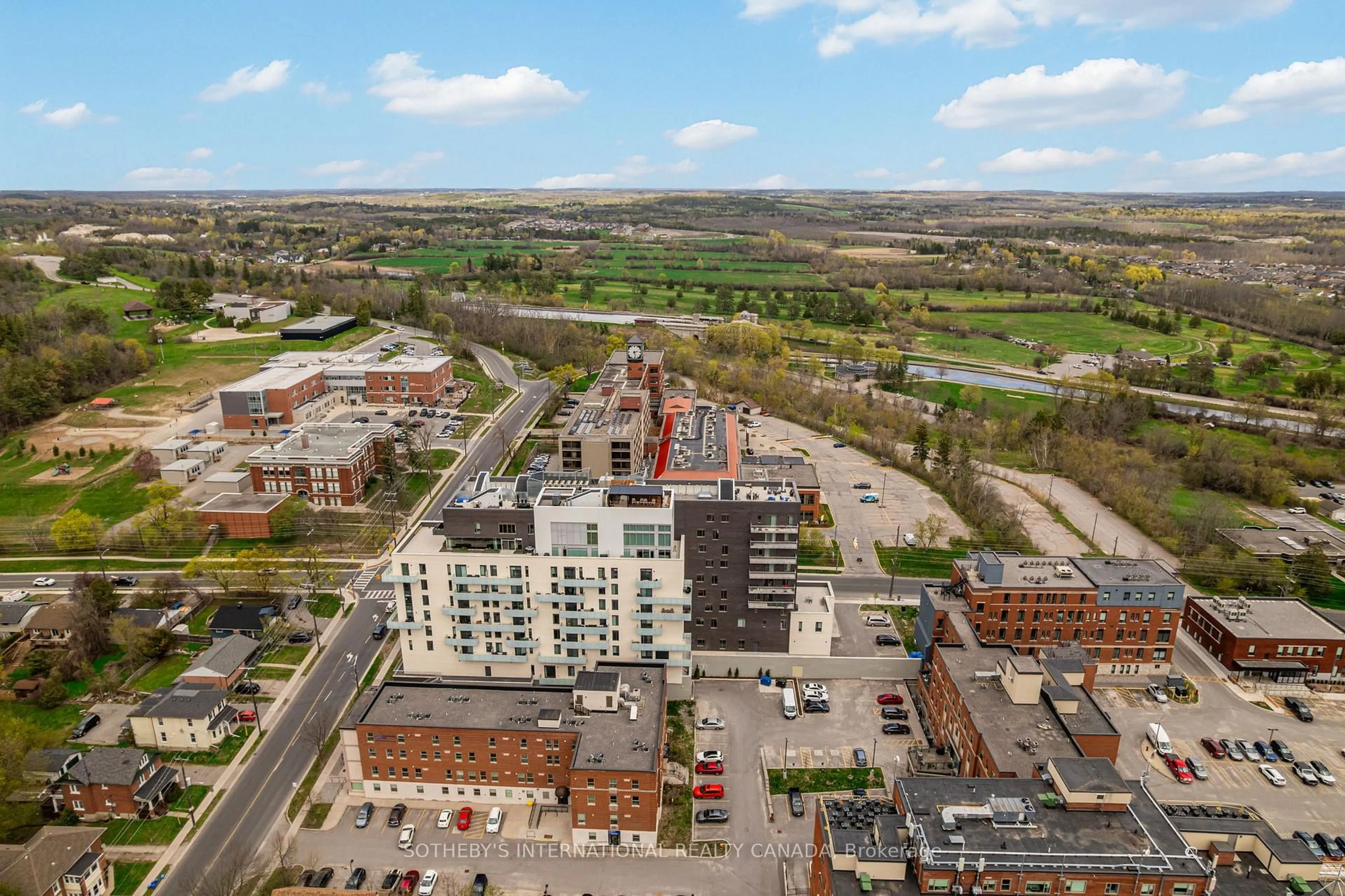 A pic from outside/outdoor area/front of a property/back of a property/a pic from drone, city buildings view from balcony for 195 Hunter St #TH 105, Peterborough Ontario K9H 1G9